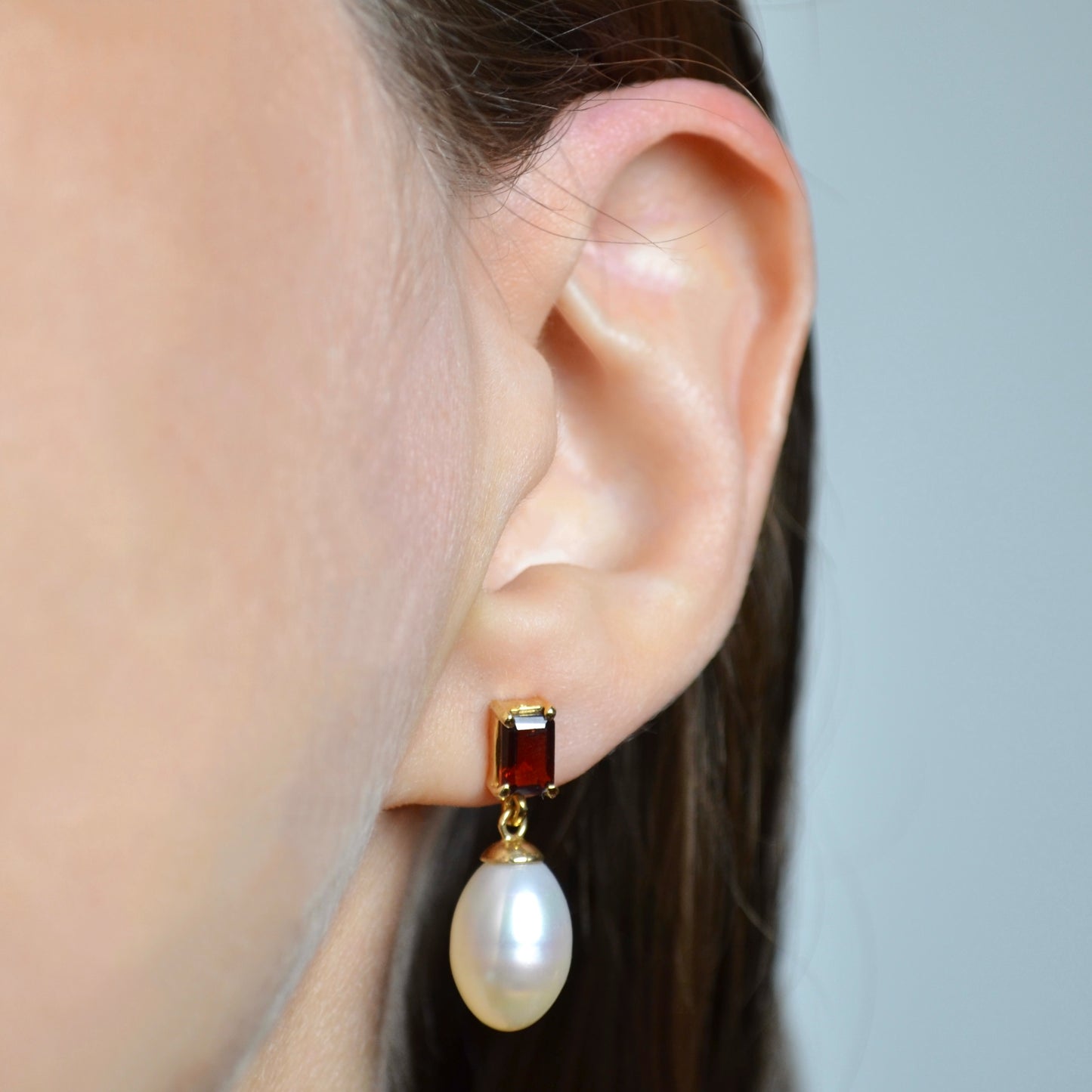 Vintage Garnet, Pearl and 14k Gold Drop Earrings