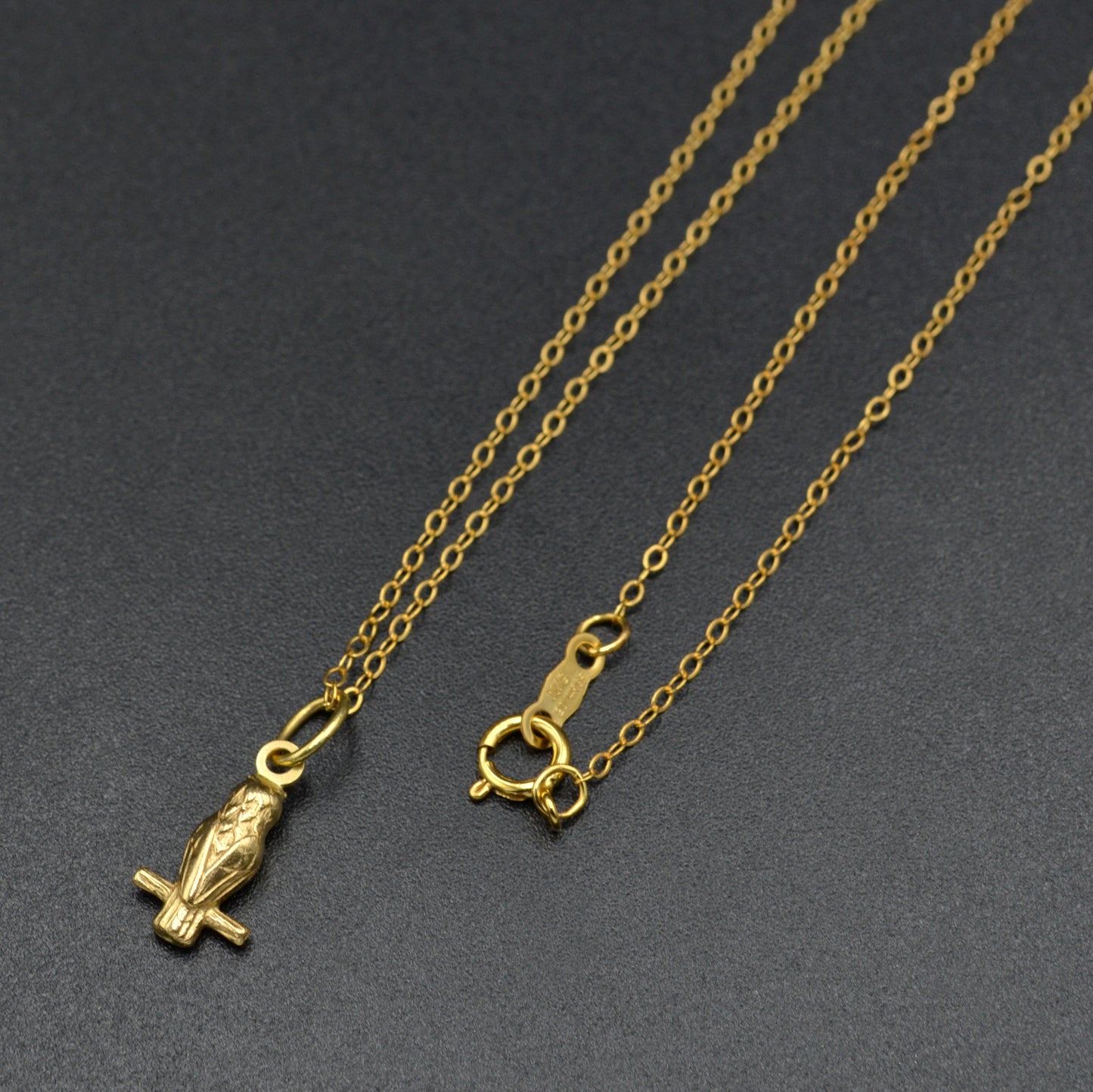 Vintage 18k Gold Owl Pendant Necklace