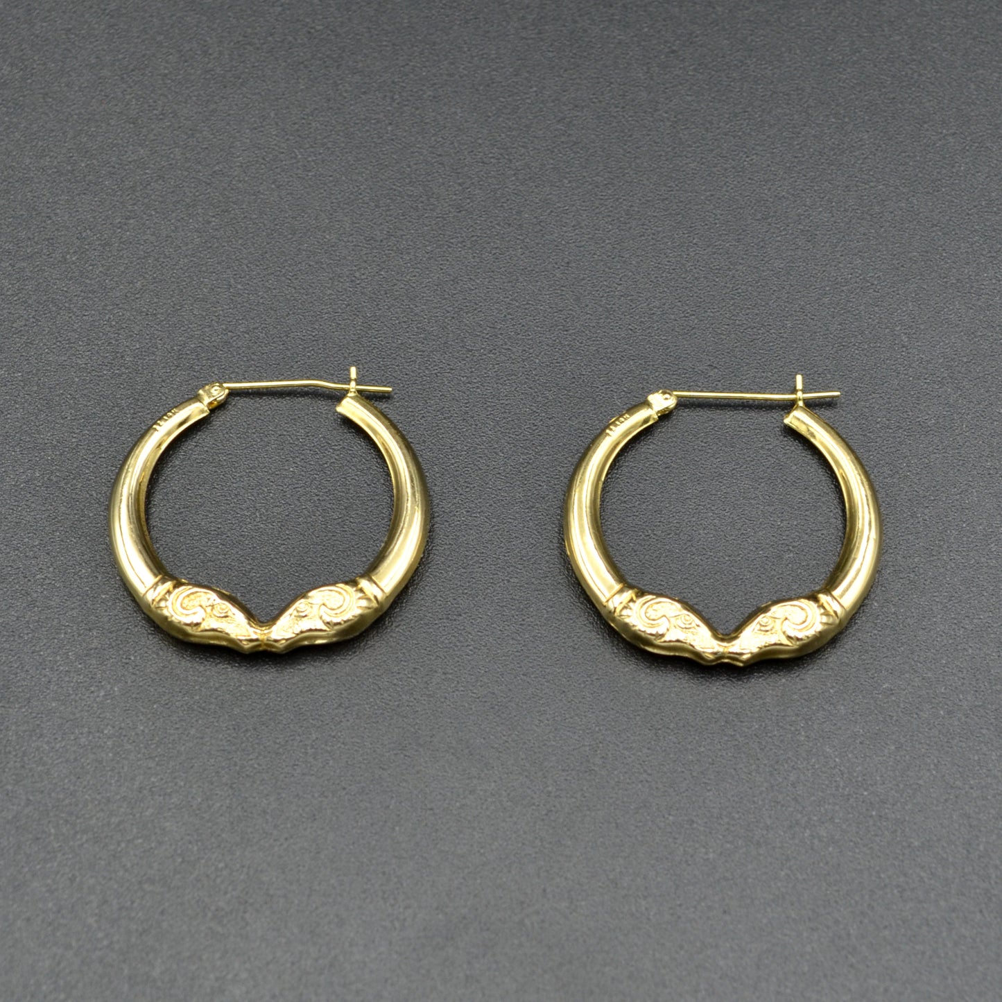 Vintage Double Rams Head 14k Gold Hoop Earrings