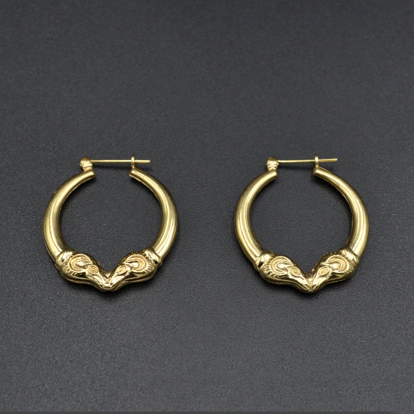 Double Rams Head Gold Hoop Earrings