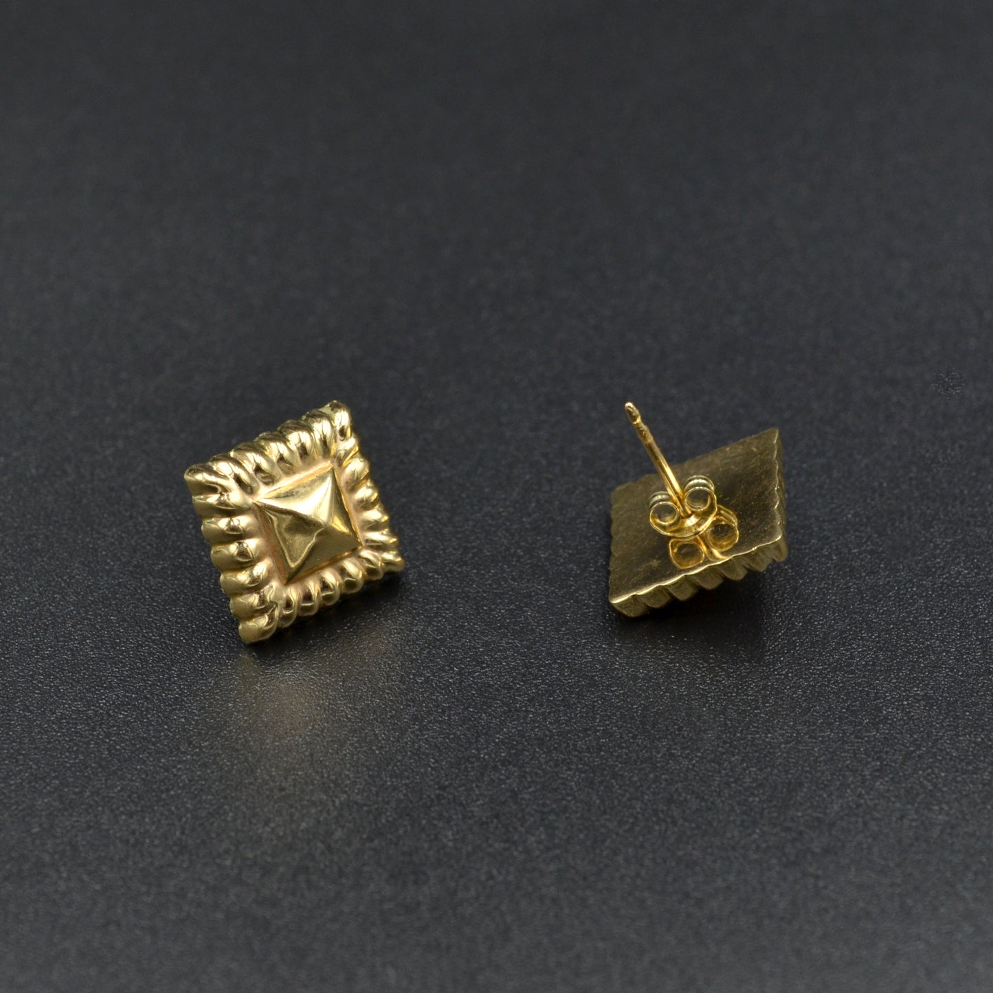 Vintage 14k Gold Ravioli Post Earrings