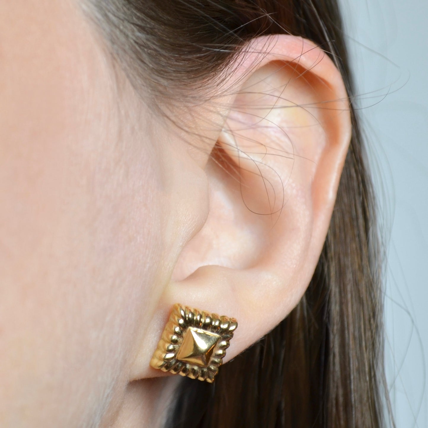 Vintage 14k Gold Ravioli Post Earrings