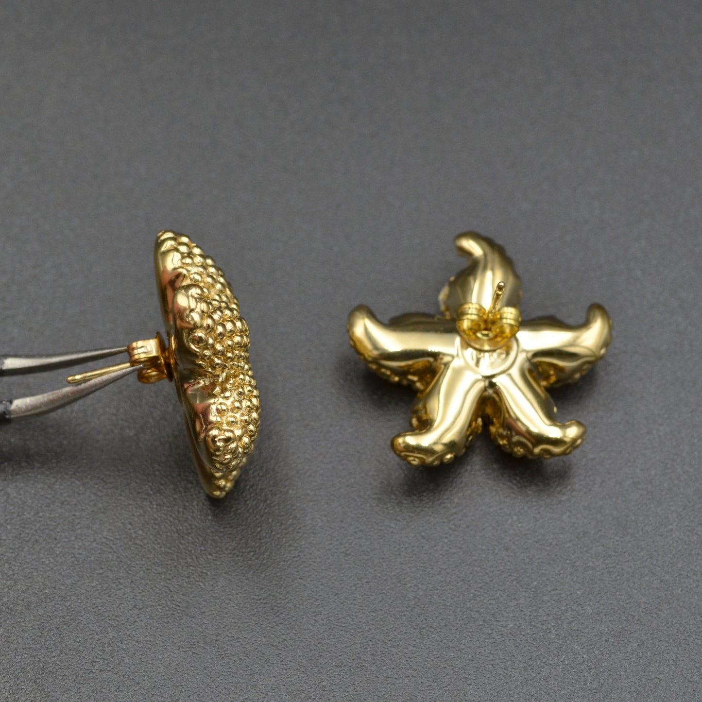 Vintage Textured and Puffed 14k Gold Figural Starfish Earrings