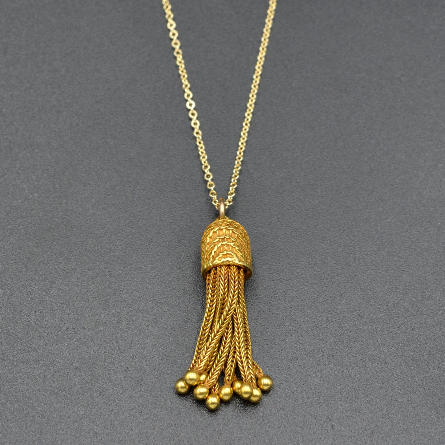 Antique 15k Gold Foxtail Chain Tassel Pendant Necklace