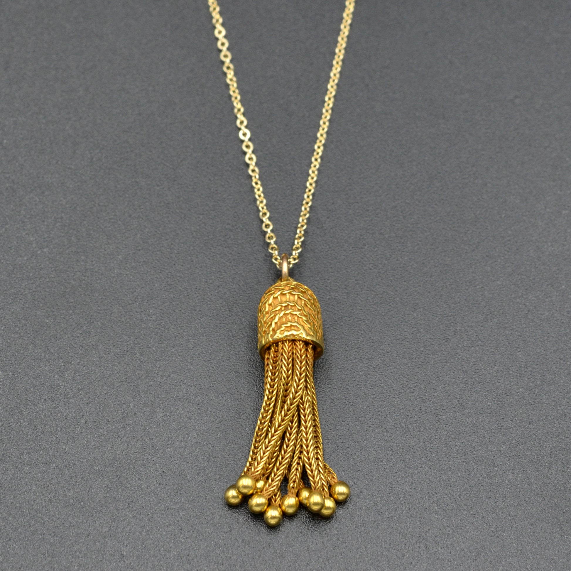 Antique 15k Gold Foxtail Chain Tassel Pendant Necklace