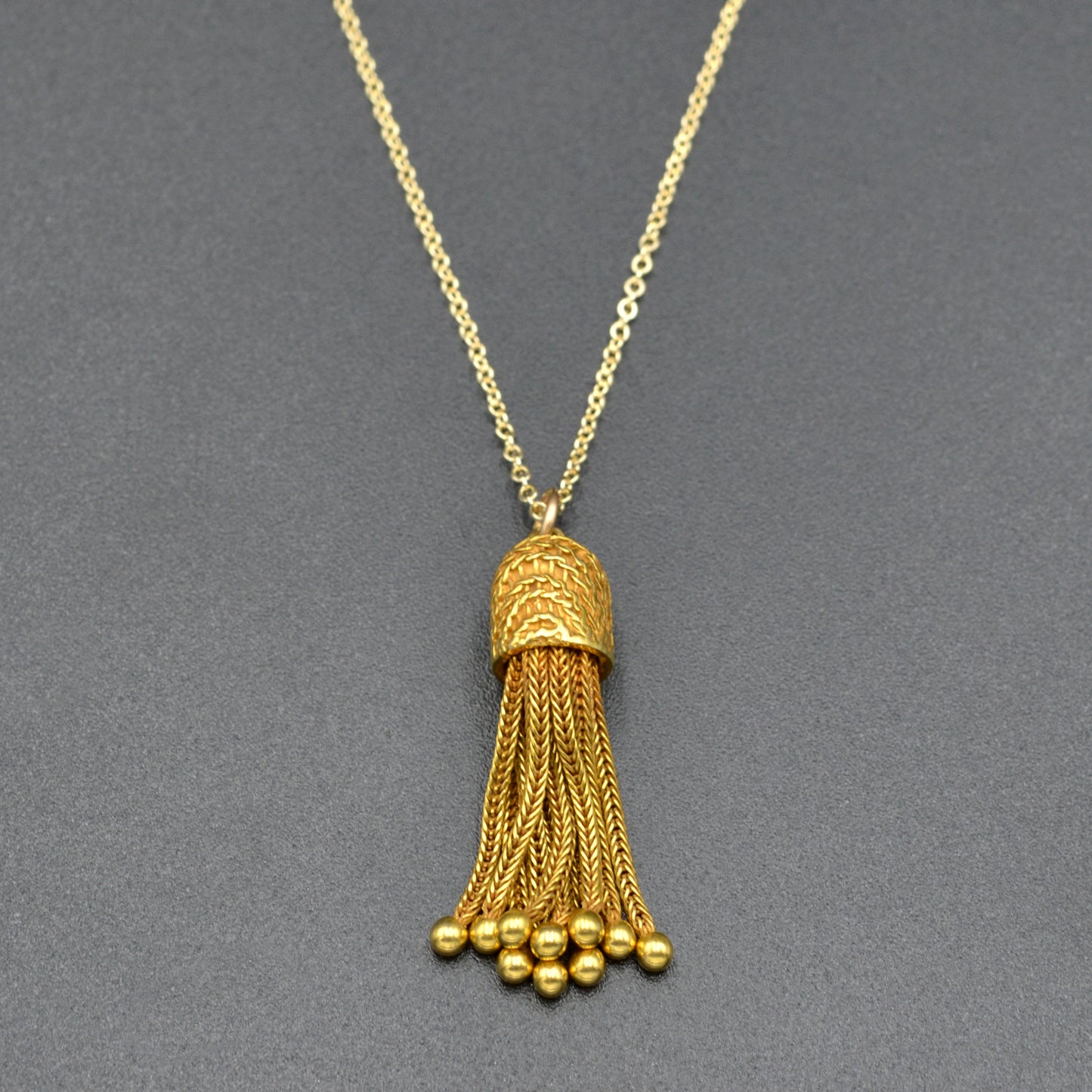 Antique 15k Gold Foxtail Chain Tassel Pendant Necklace
