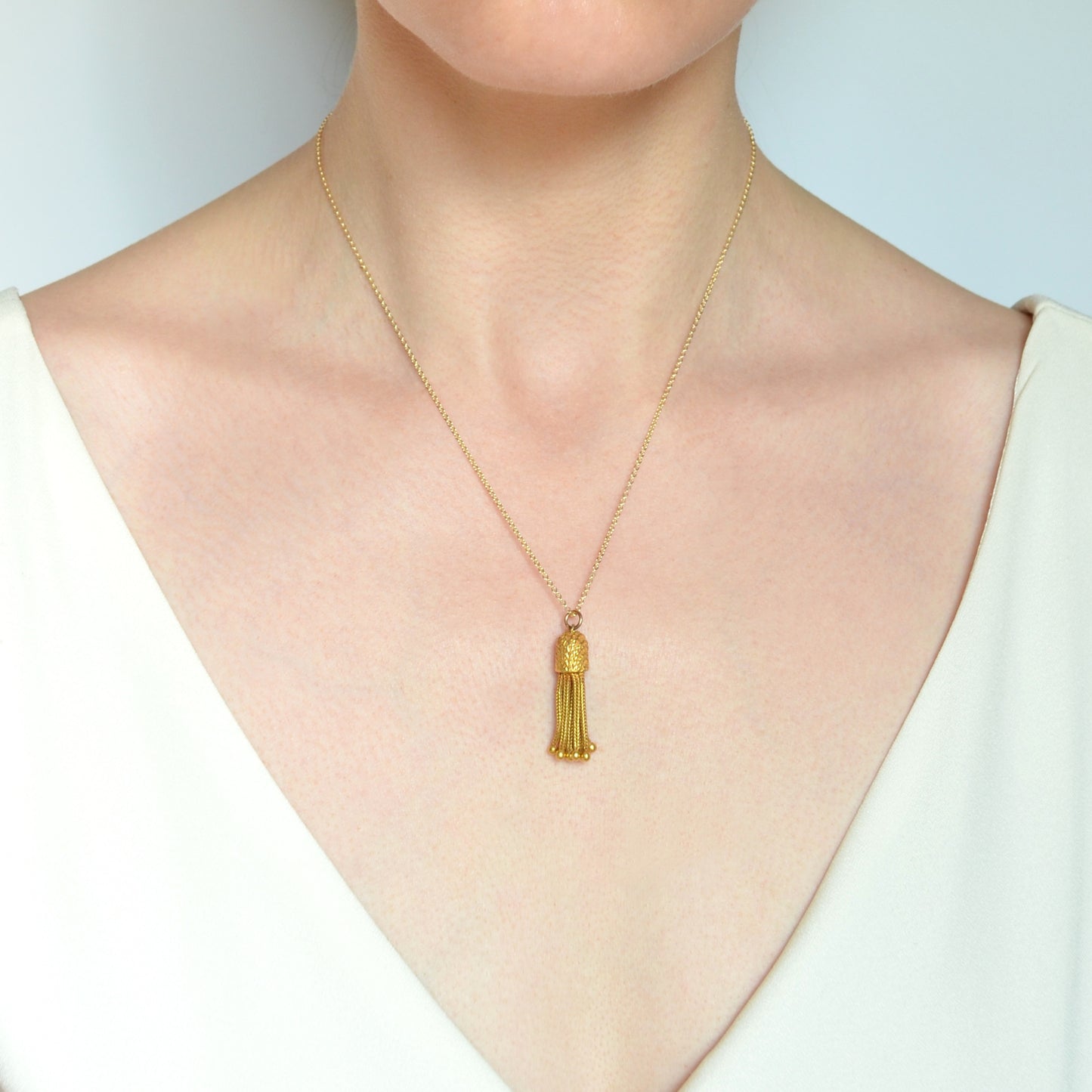 Antique 15k Gold Foxtail Chain Tassel Pendant Necklace
