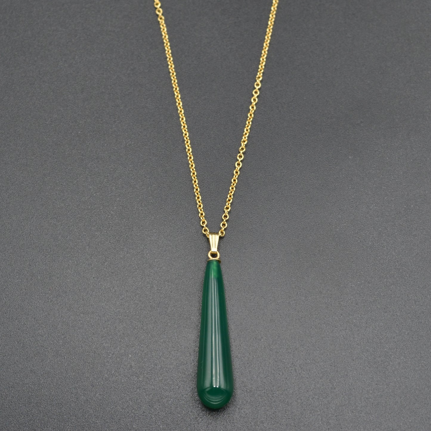 Vintage Green Glass and 14k Gold Drop Necklace