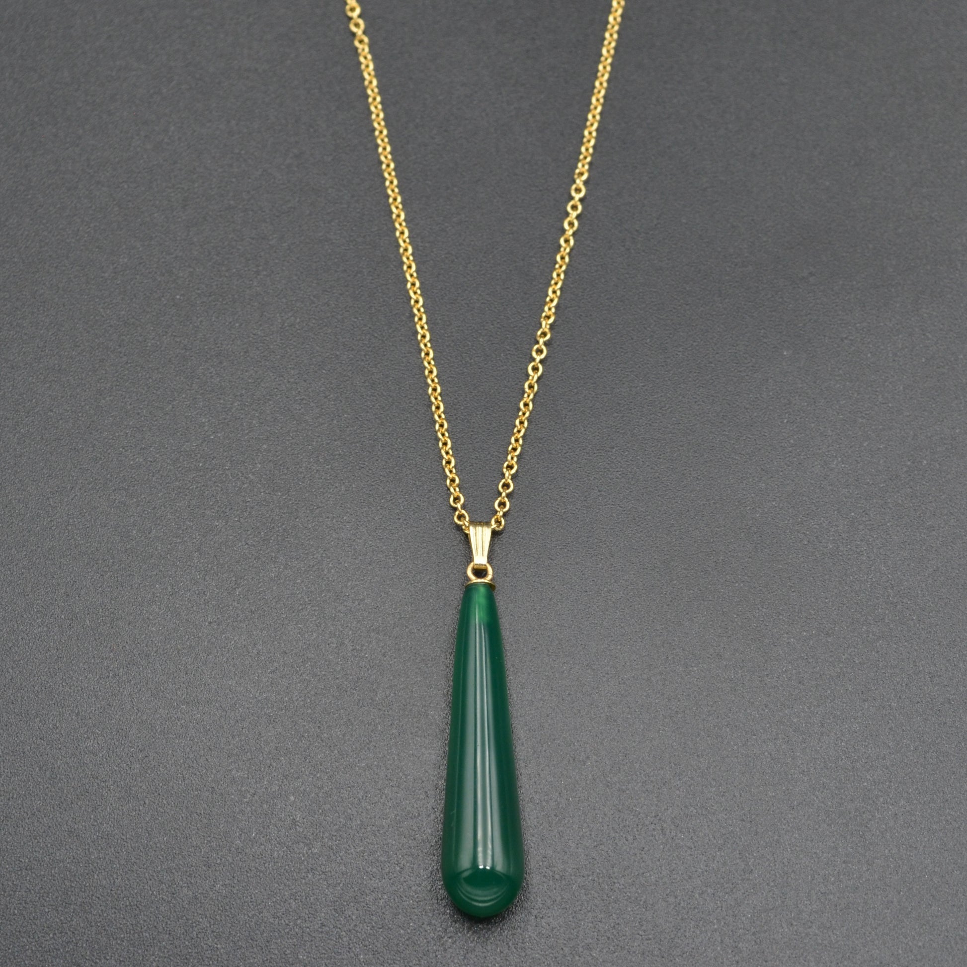 Vintage Green Glass and 14k Gold Drop Necklace