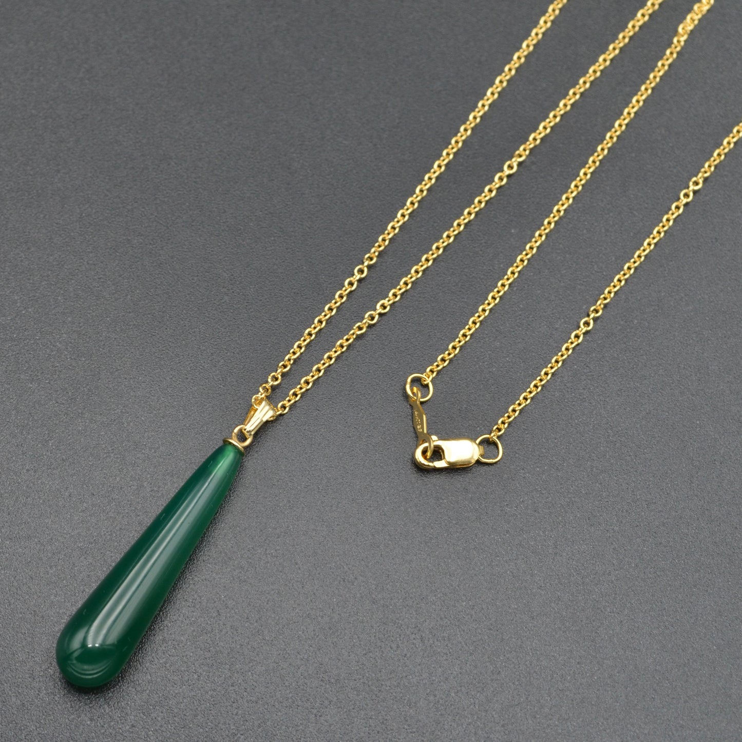 Vintage Green Glass and 14k Gold Drop Necklace