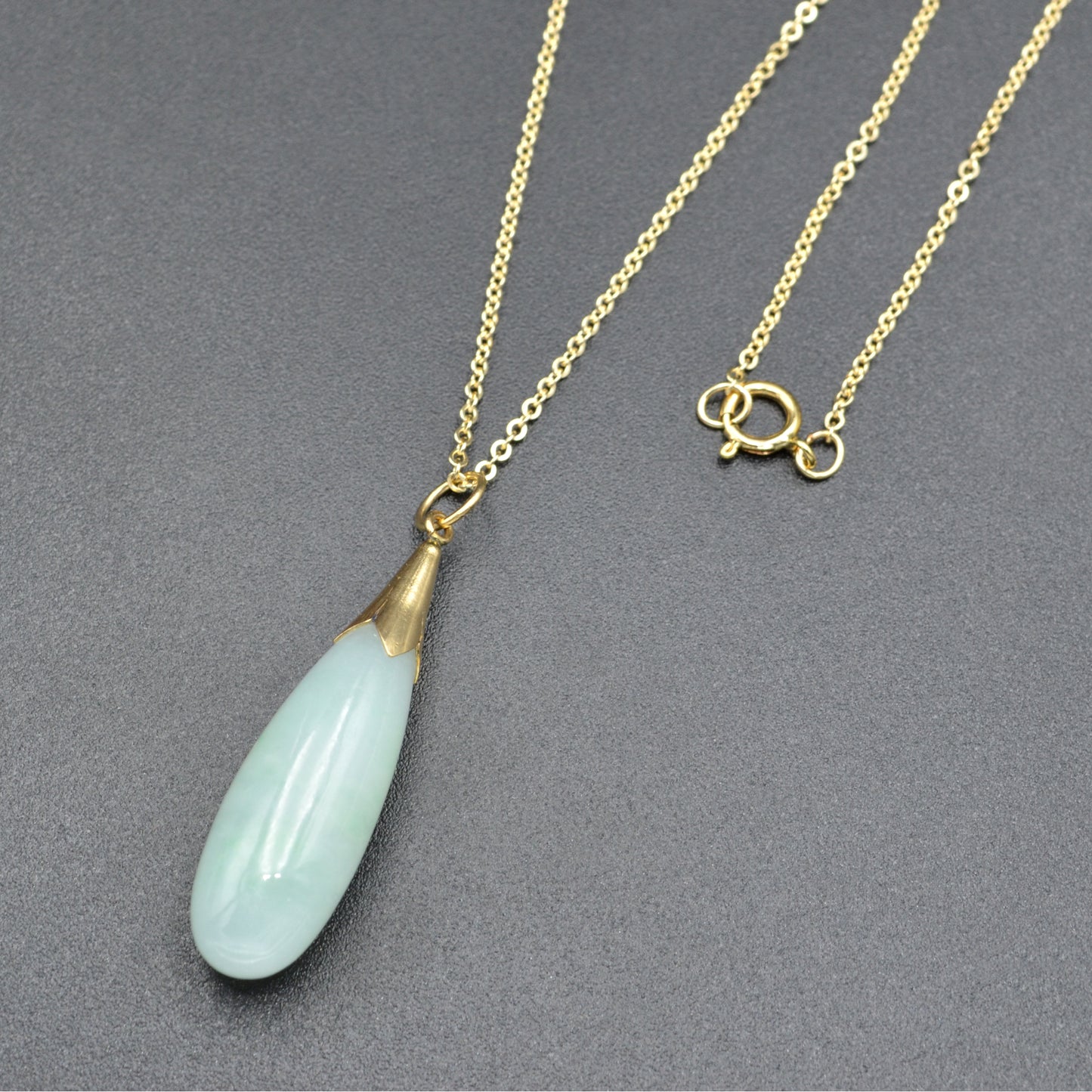 Vintage Light Green Jade and 14k Gold Drop Necklace