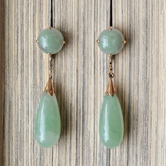Vintage Jadeite Jade and 14k Gold Drop Earrings
