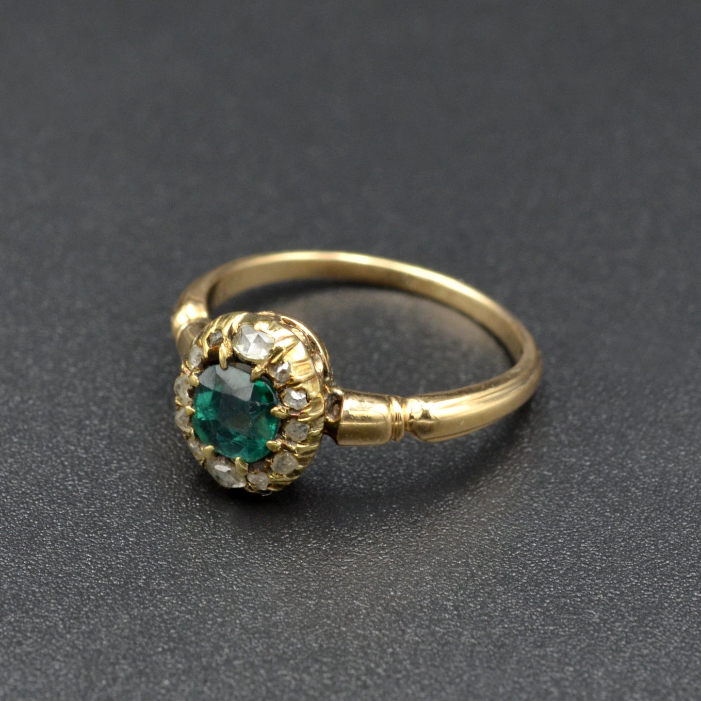 Antique Green Tourmaline and Rose Cut Diamond and Gold Ring