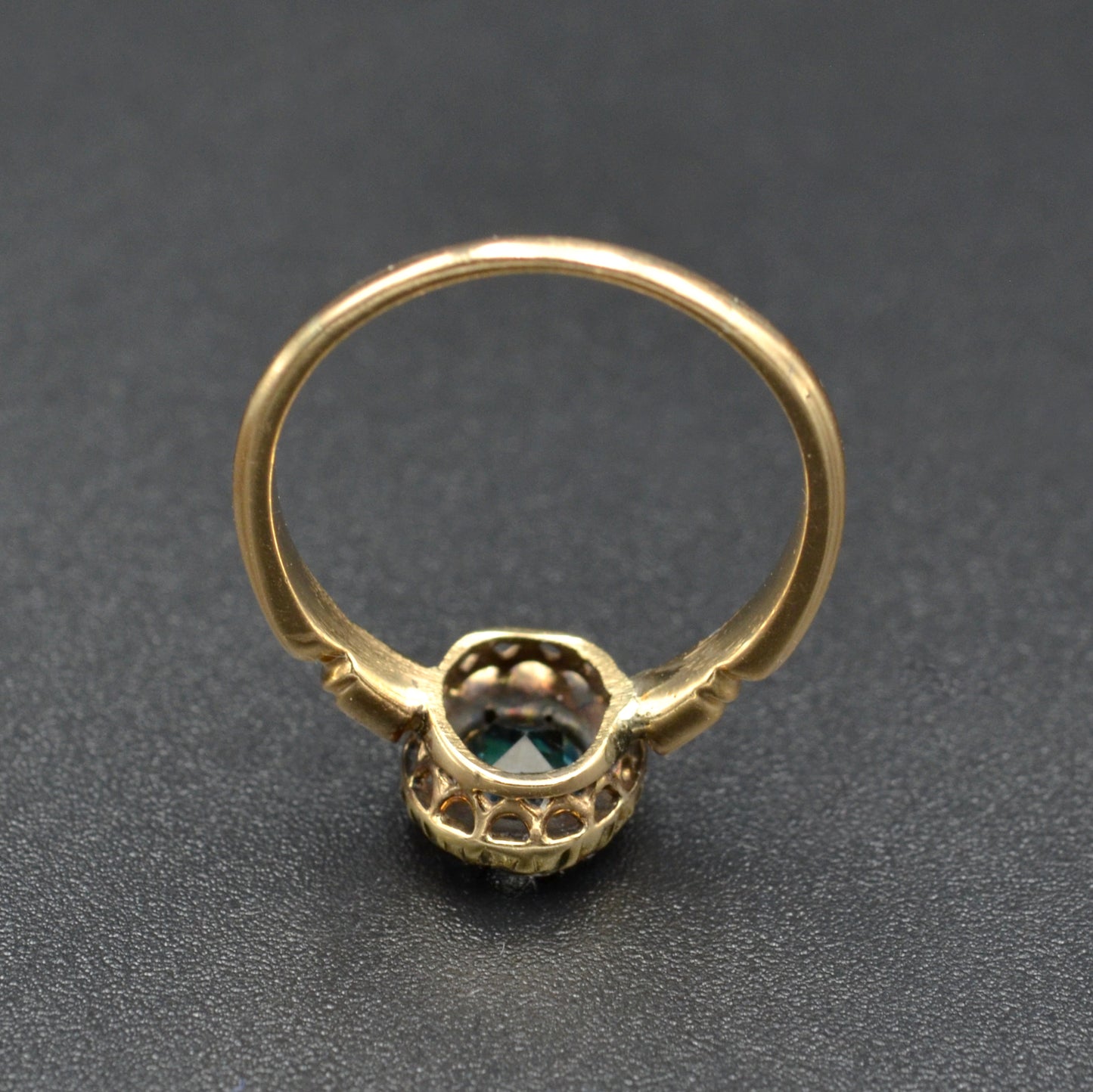 Antique Green Tourmaline and Rose Cut Diamond and Gold Ring