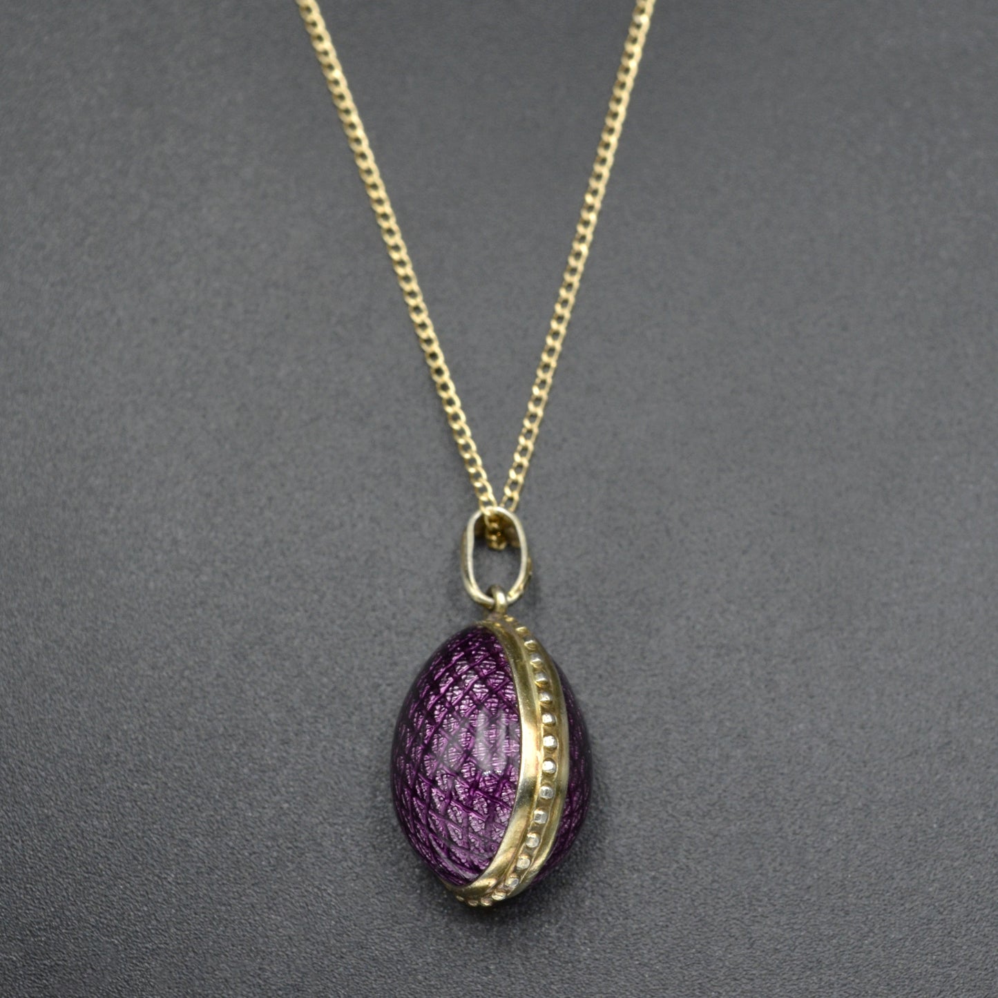 Vintage Sterling Silver and Guilloché Enamel Egg Pendant Necklace