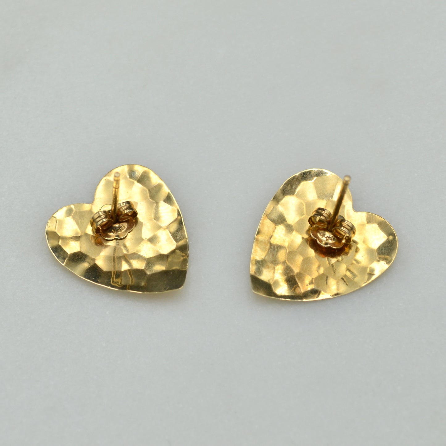 Vintage 14k Gold Hammered Heart Post Earrings