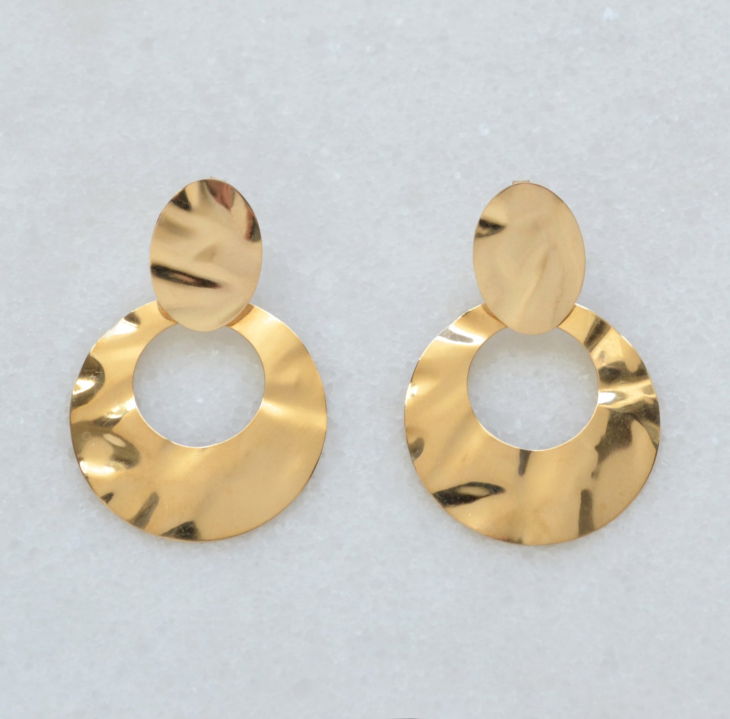 Vintage 14k Gold Hammered Door Knocker Post Earrings