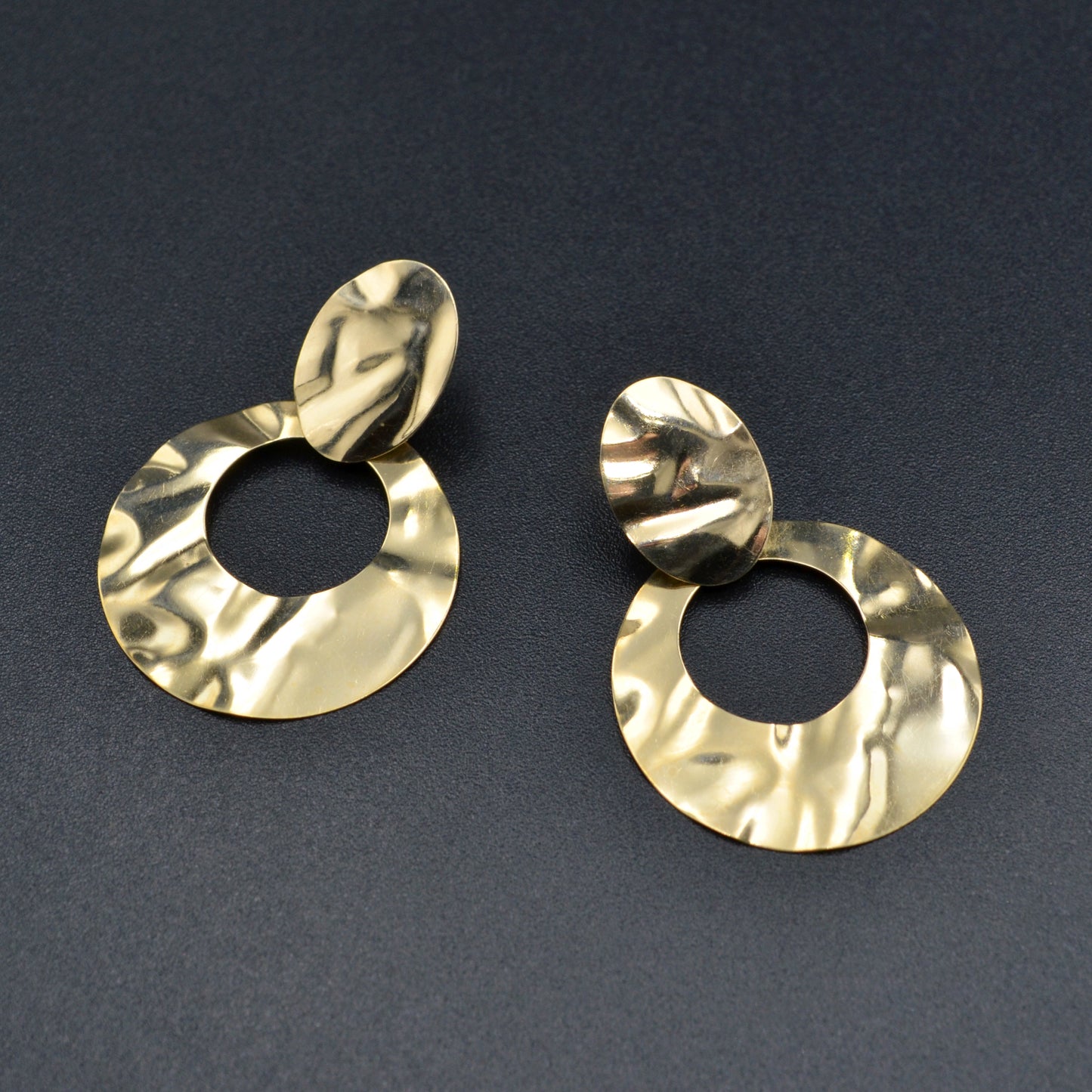 Vintage 14k Gold Hammered Door Knocker Post Earrings