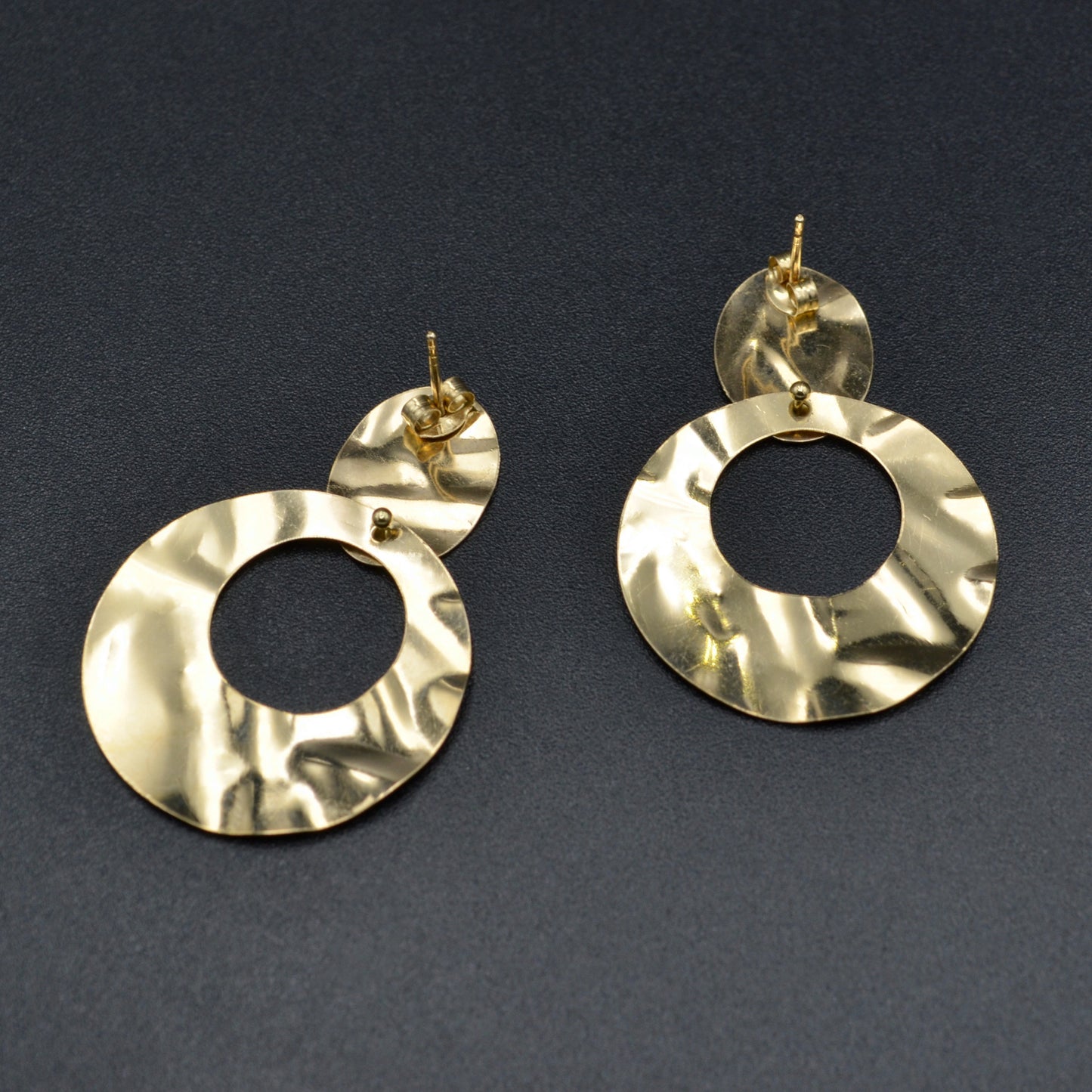 Vintage 14k Gold Hammered Door Knocker Post Earrings