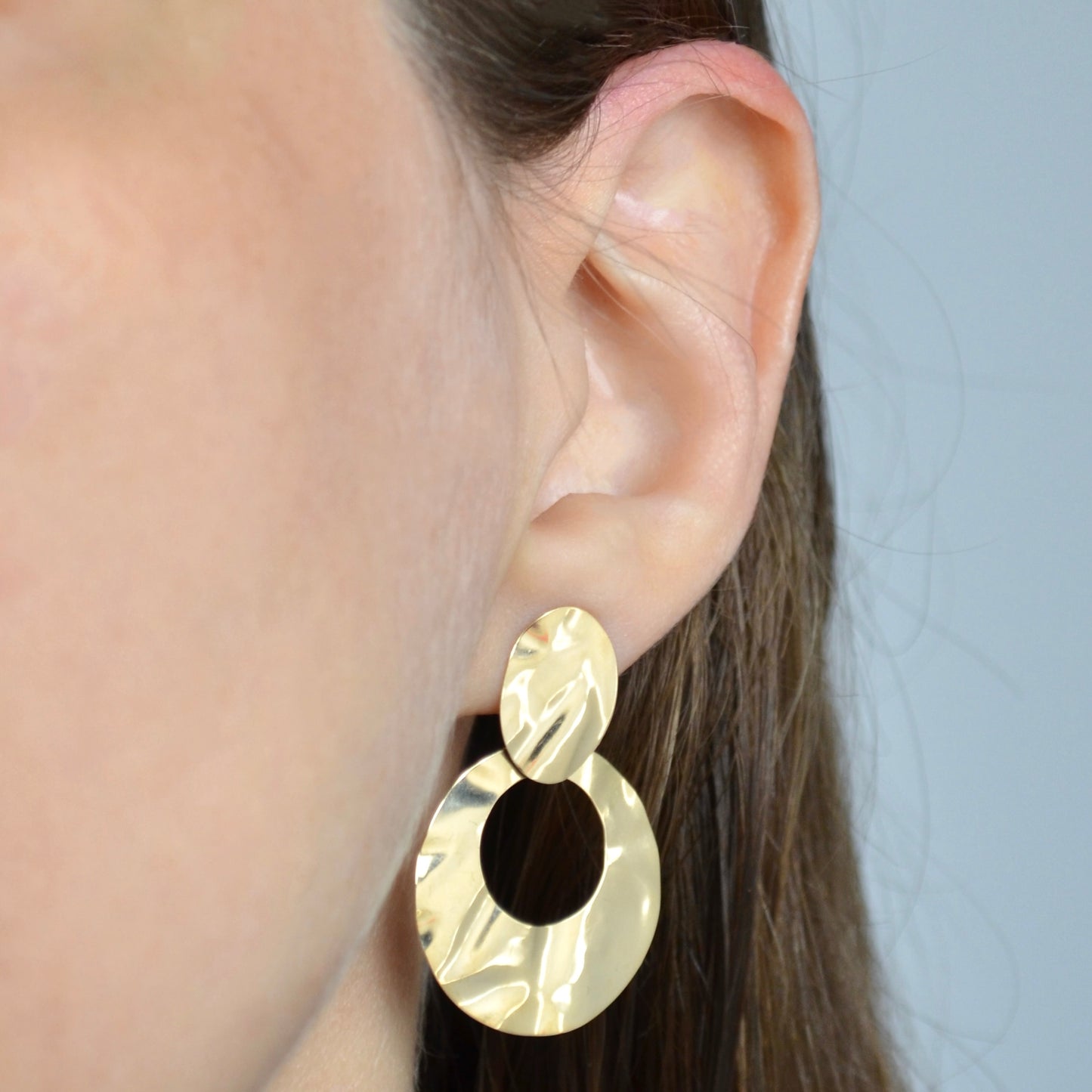 Vintage 14k Gold Hammered Door Knocker Post Earrings