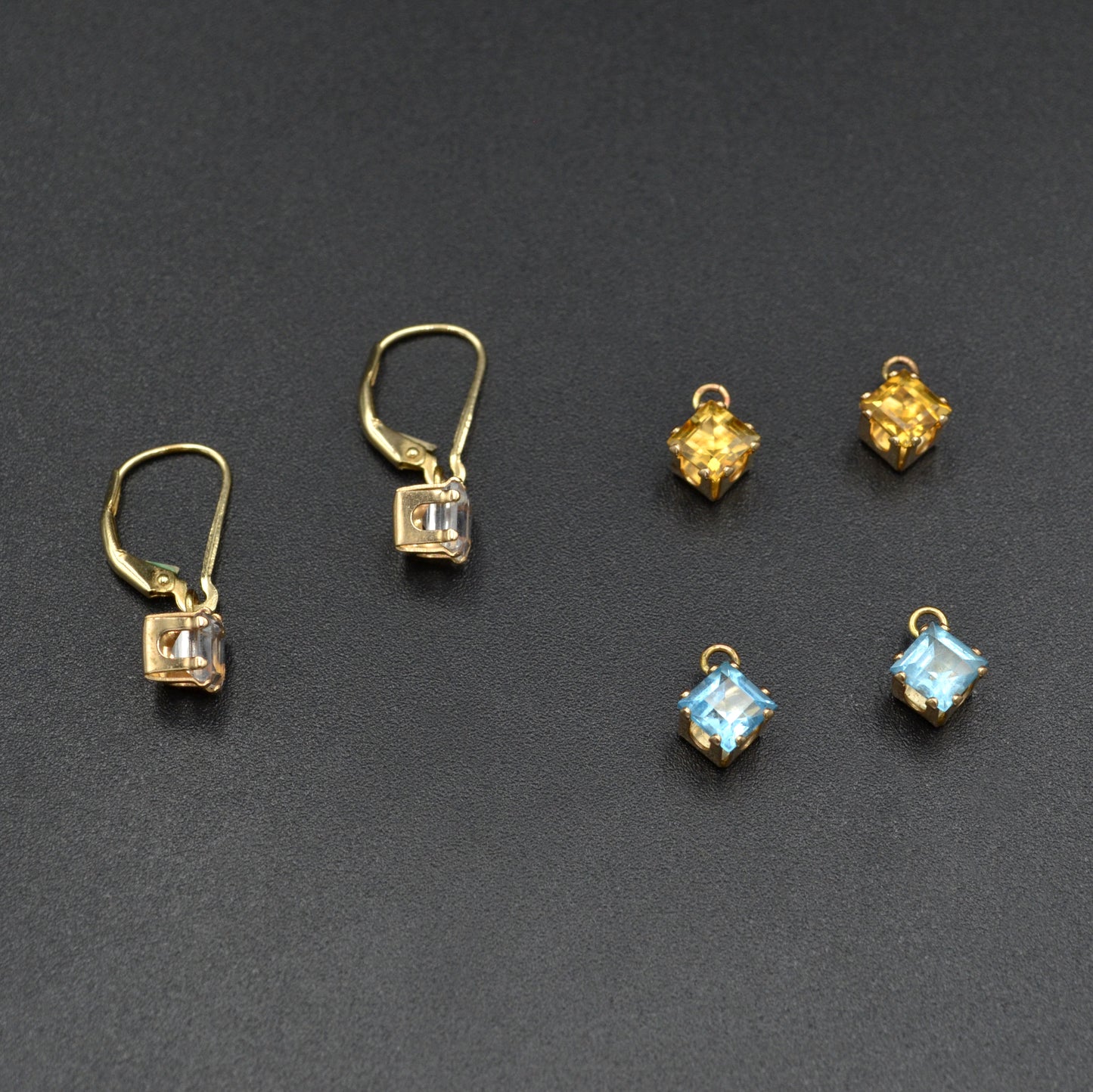 Vintage 14k Gold and White Topaz, Blue Topaz and Citrine Convertible Gem Earrings