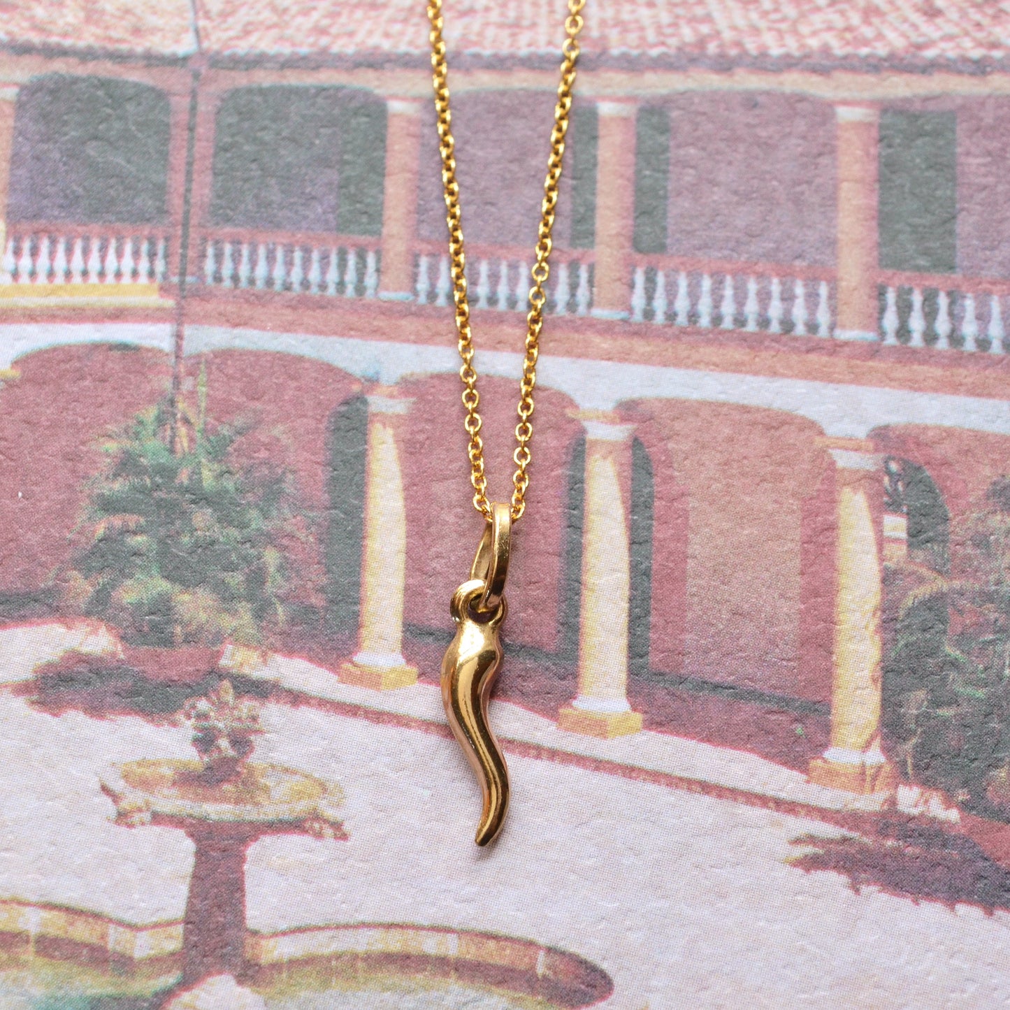 Vintage 14k Gold Cornicello Horn Charm Pendant Necklace