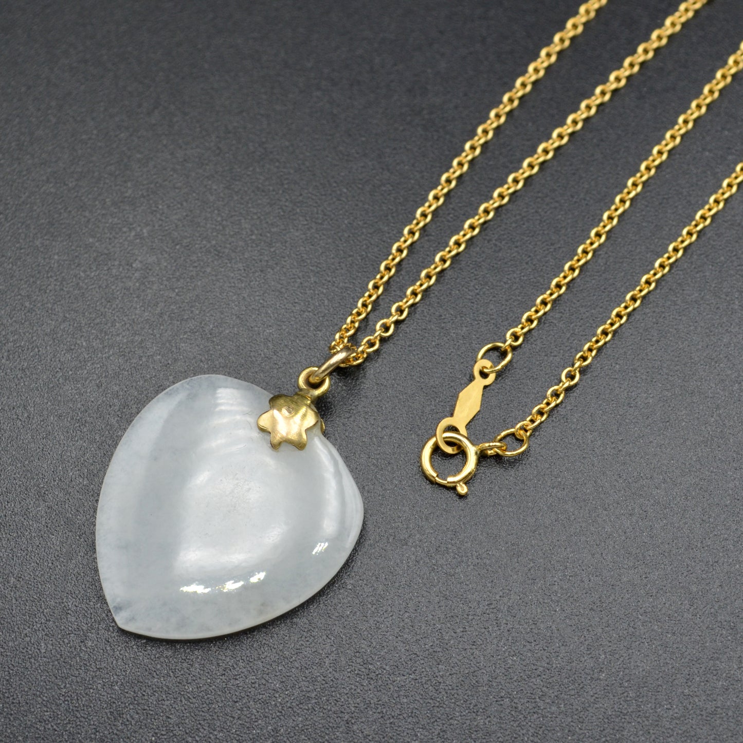 Vintage Jadeite and 14k Gold Heart Necklace