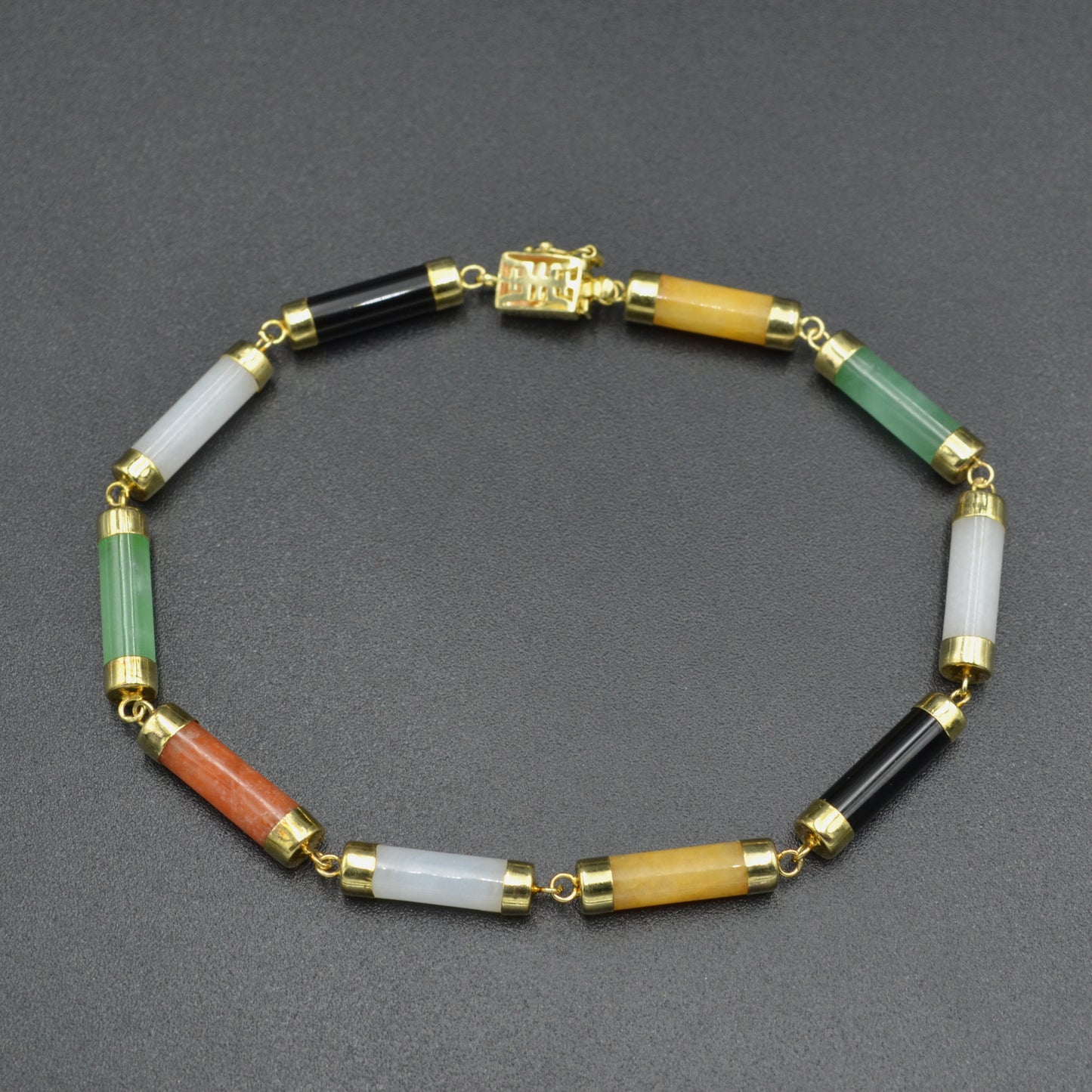 Vintage Multicolor Jadeite Jade and 14k Gold Link Bracelet