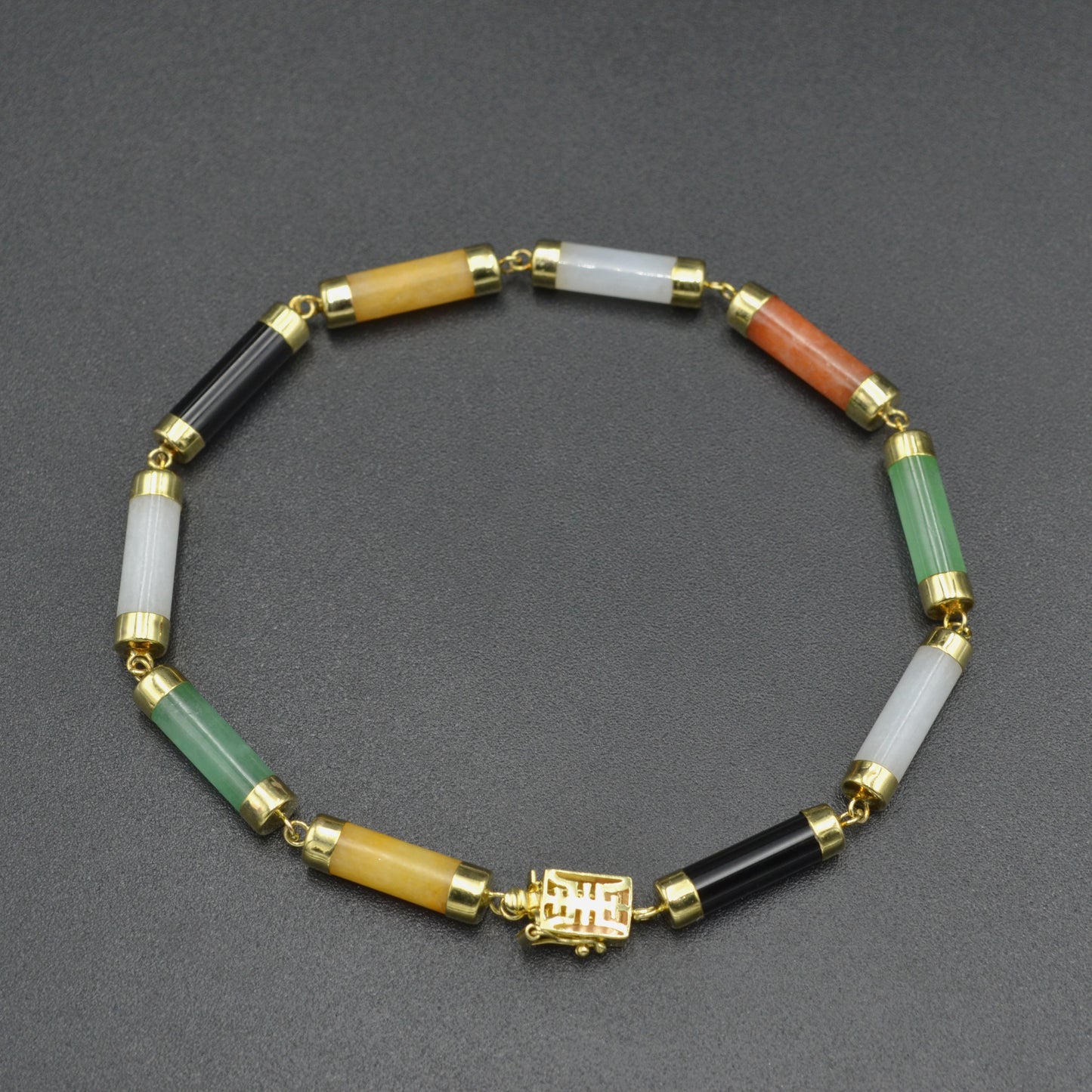 Vintage Multicolor Jadeite Jade and 14k Gold Link Bracelet