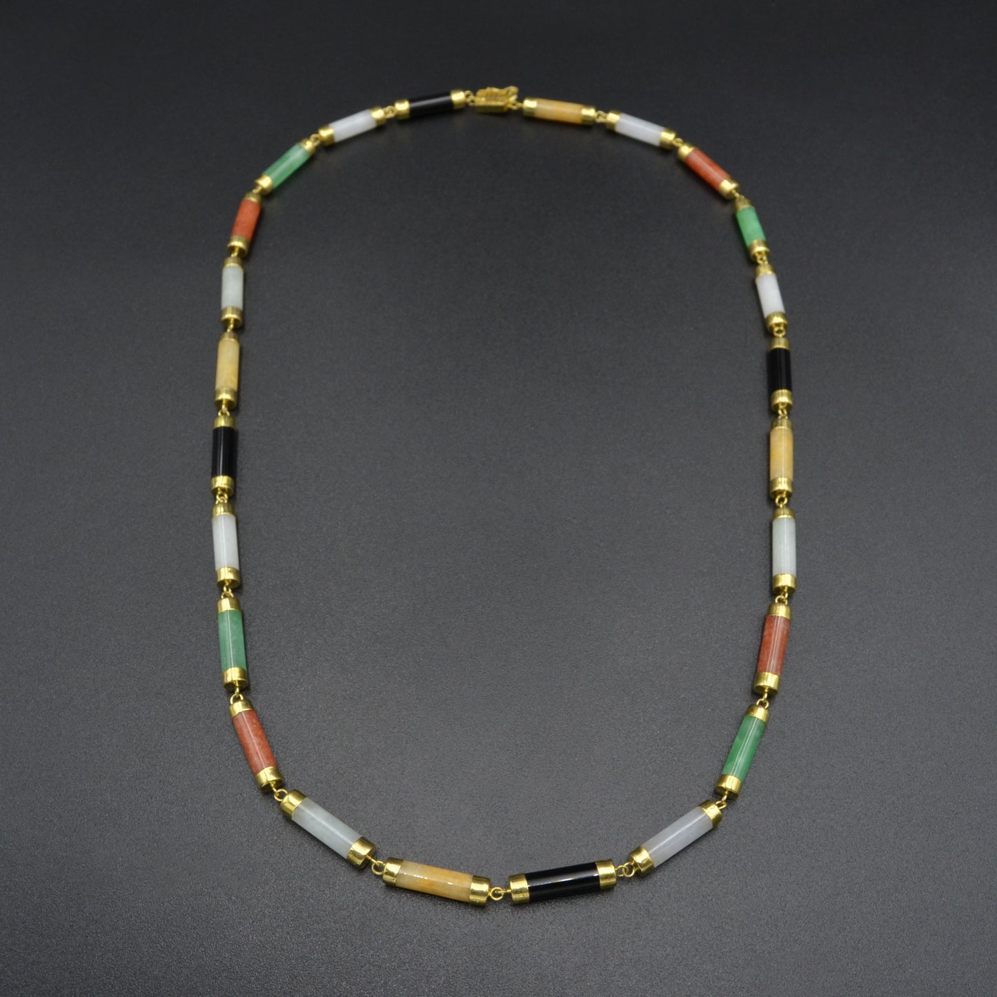 Vintage Multicolor Jadeite Jade and 14k Gold Link Necklace