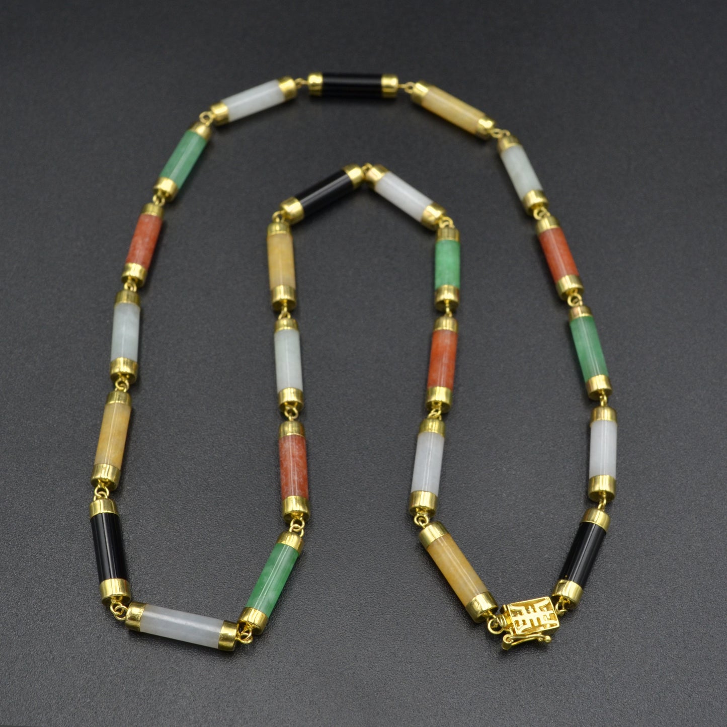 Vintage Multicolor Jadeite Jade and 14k Gold Link Necklace