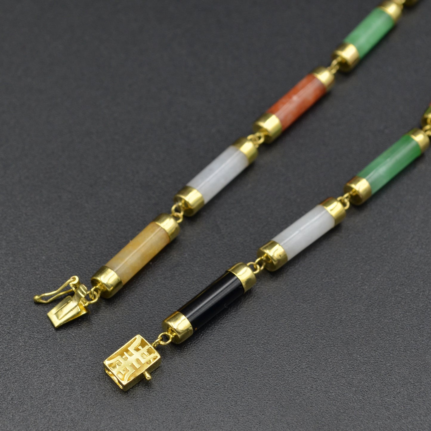 Vintage Multicolor Jadeite Jade and 14k Gold Link Necklace