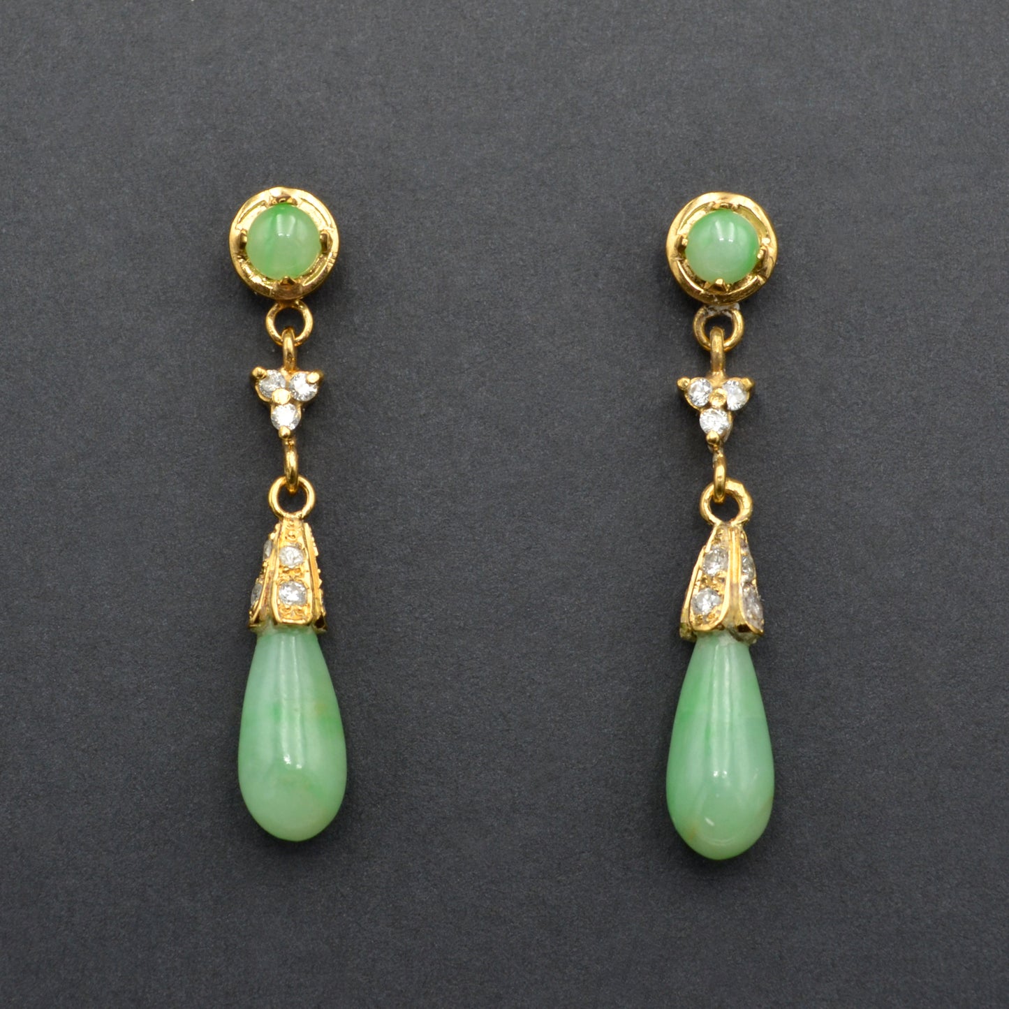 Vintage Jade and Diamond Teardrop Earrings