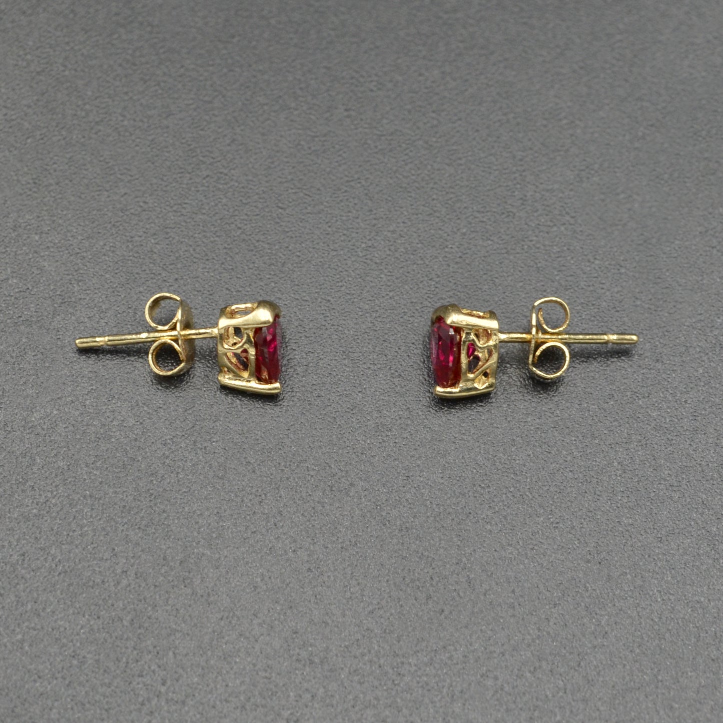 Vintage 14k Gold Synthetic Ruby Heart Post Earrings