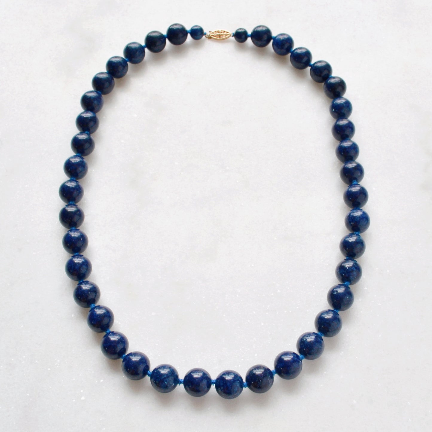 Vintage Lapis Lazuli and 14k Gold Knotted Beaded Necklace