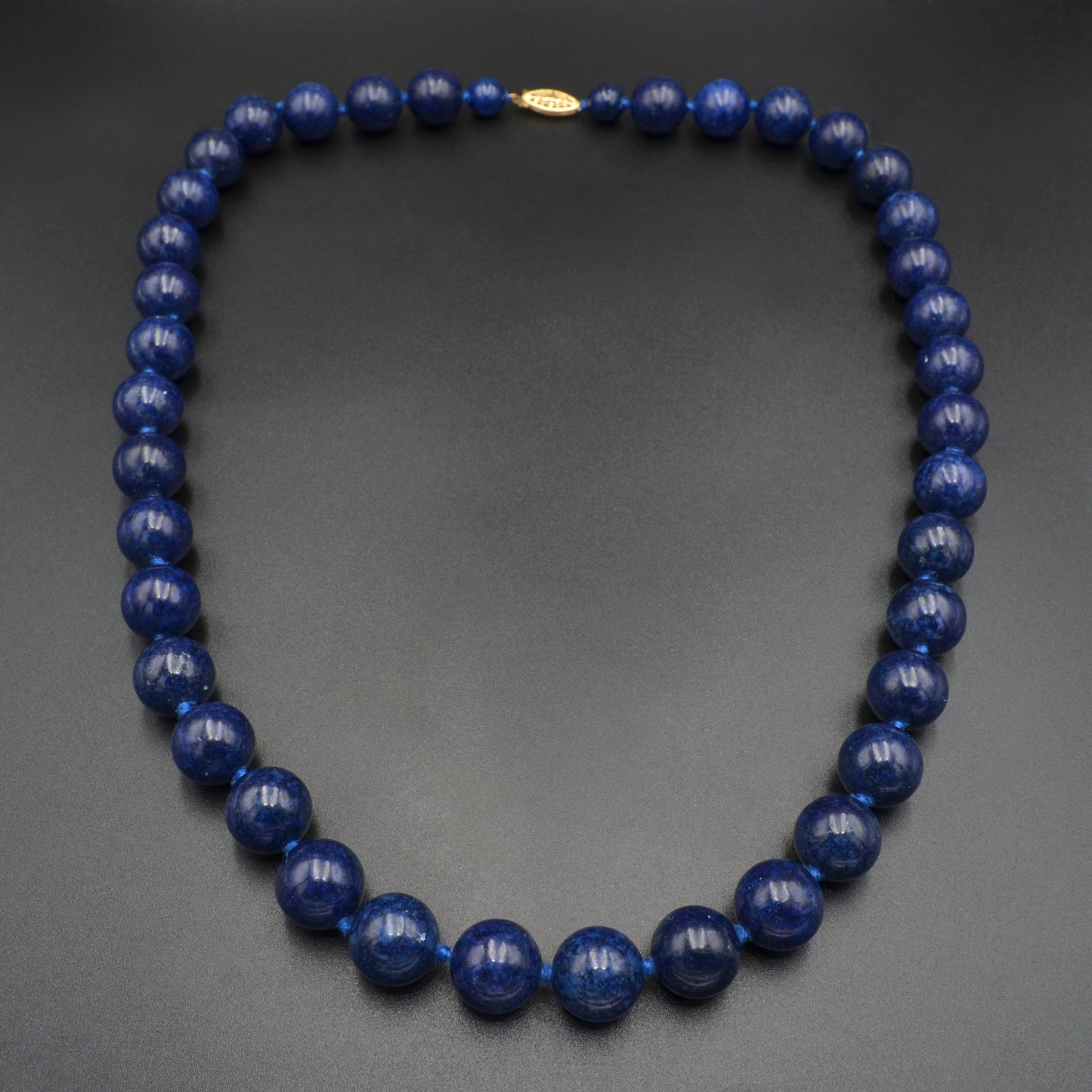 Vintage Lapis Lazuli and 14k Gold Knotted Beaded Necklace