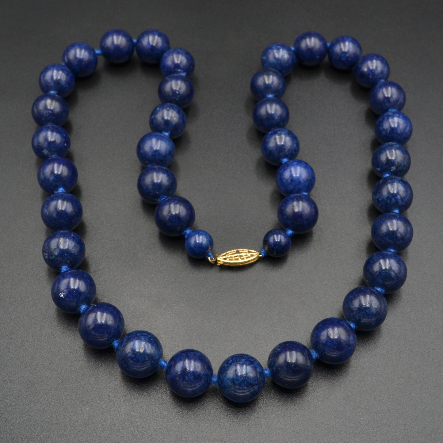 Vintage Lapis Lazuli and 14k Gold Knotted Beaded Necklace