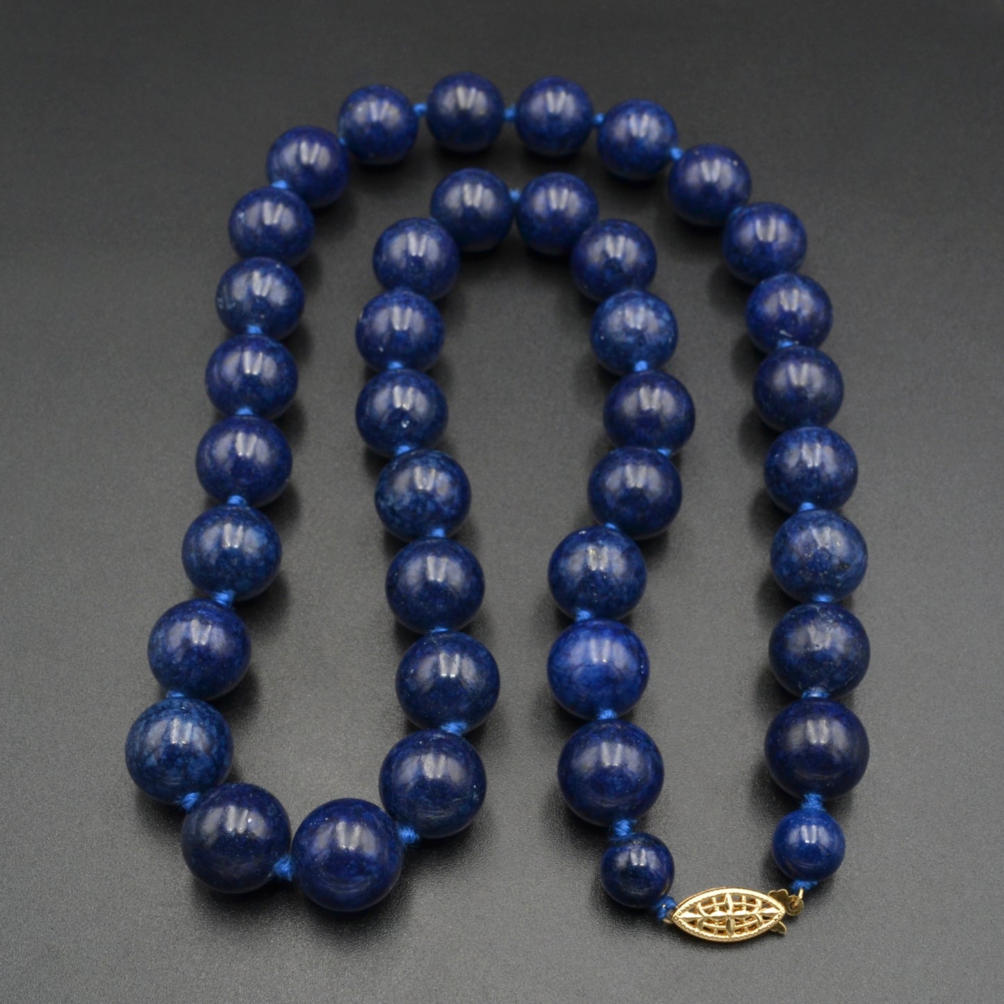 Vintage Lapis Lazuli and 14k Gold Knotted Beaded Necklace