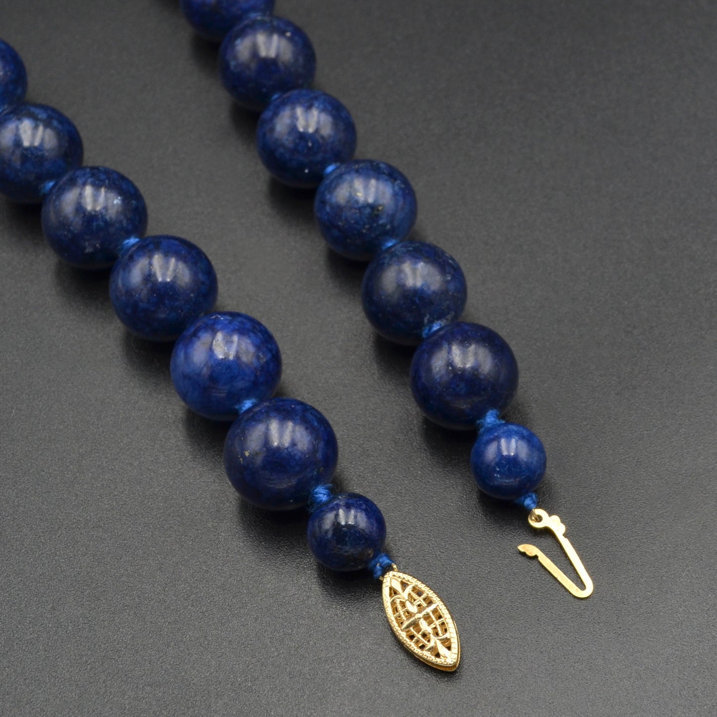 Vintage Lapis Lazuli and 14k Gold Knotted Beaded Necklace