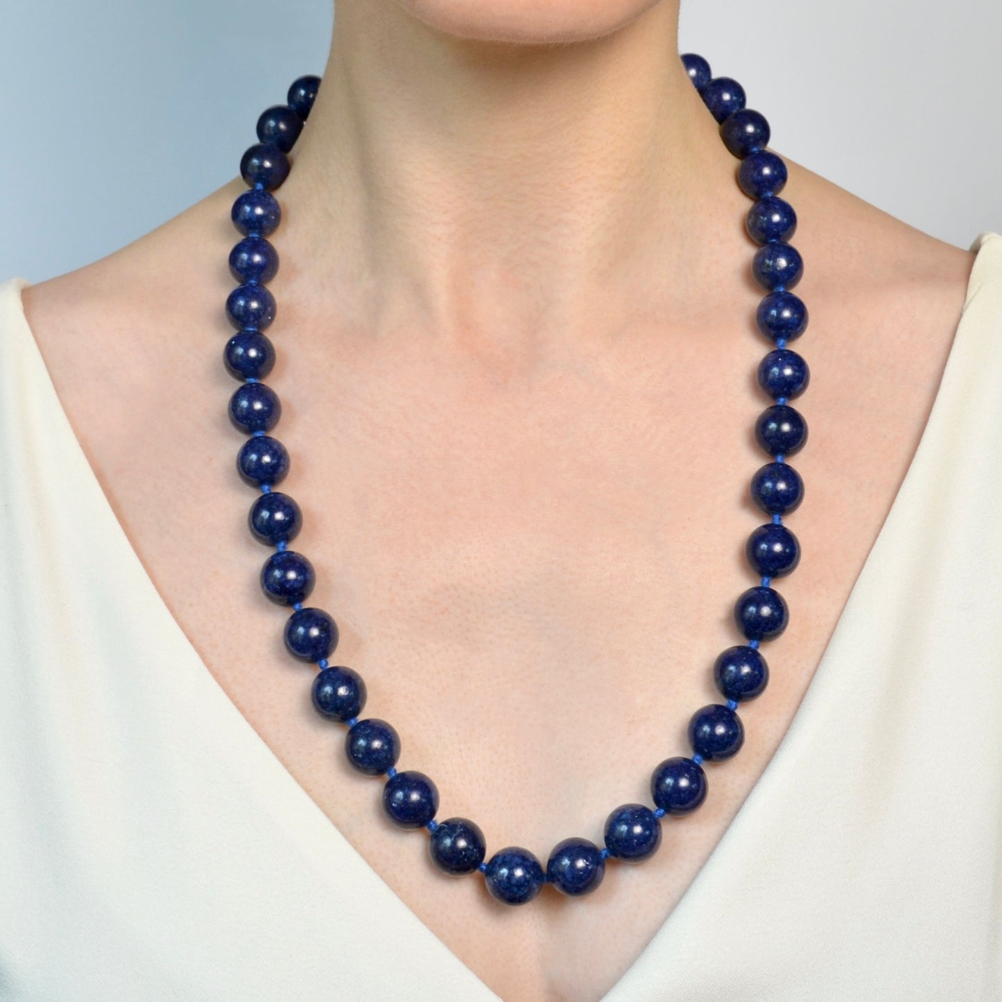 Vintage Lapis Lazuli and 14k Gold Knotted Beaded Necklace