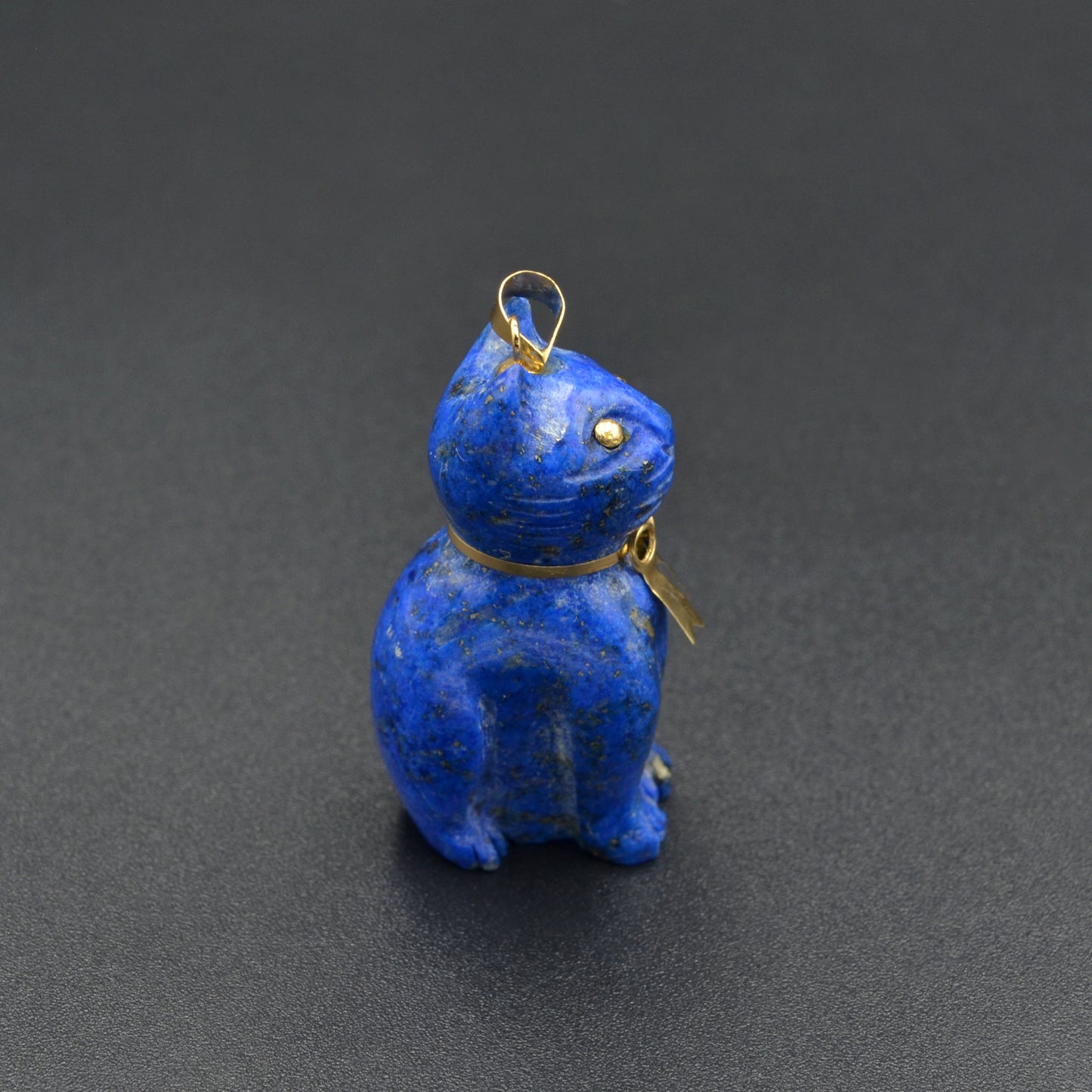 Lapis Lazuli and Gold Cat Pendant Necklace