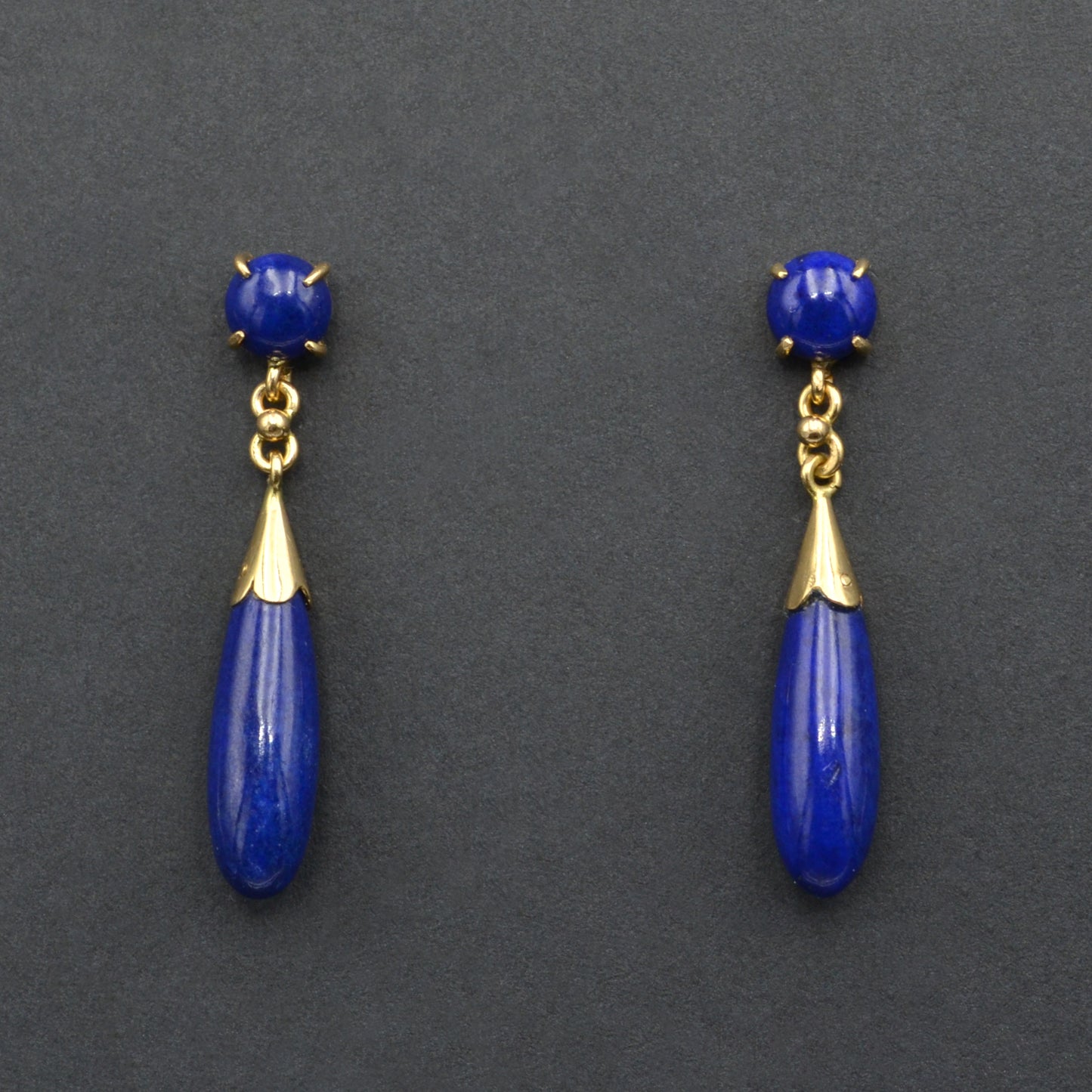 Vintage Lapis Lazuli and 14k Gold Teardrop Earrings