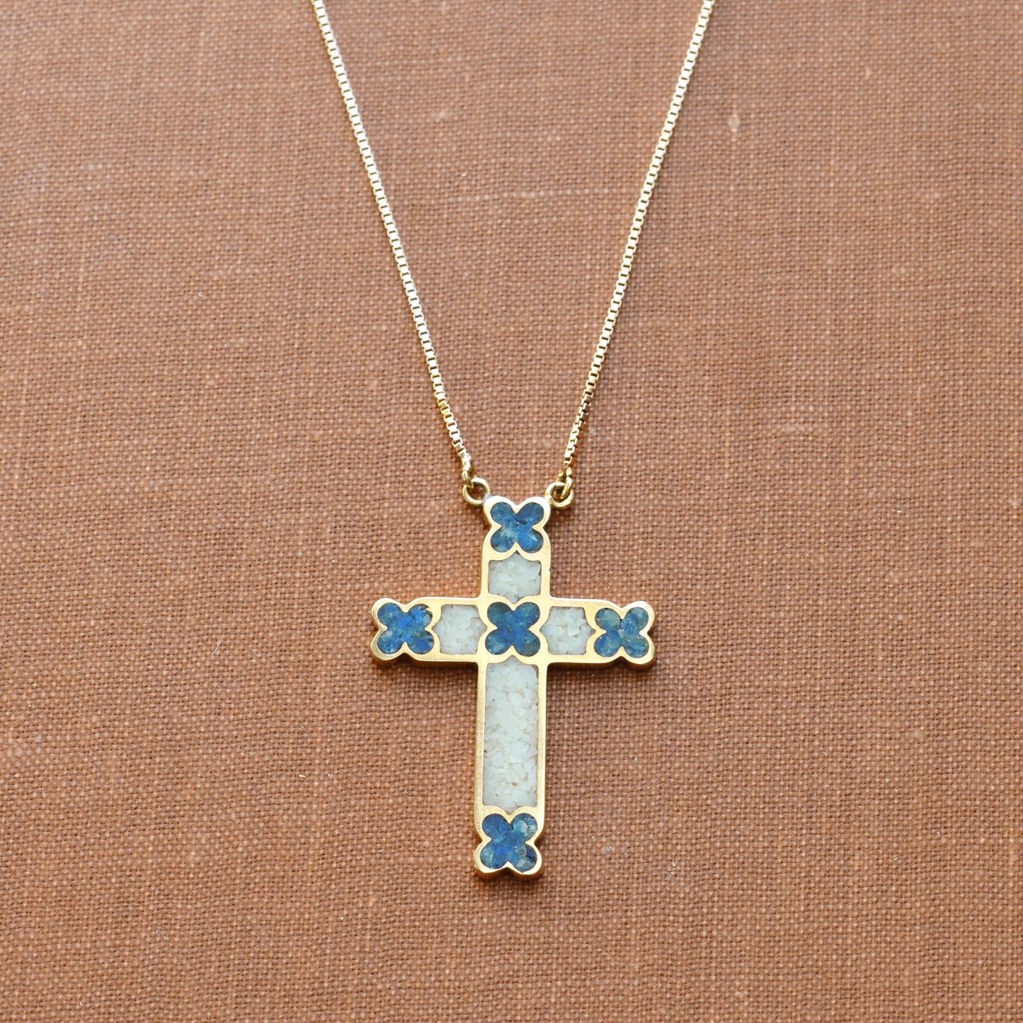 Lapis Inlay and Gold Cross Necklace
