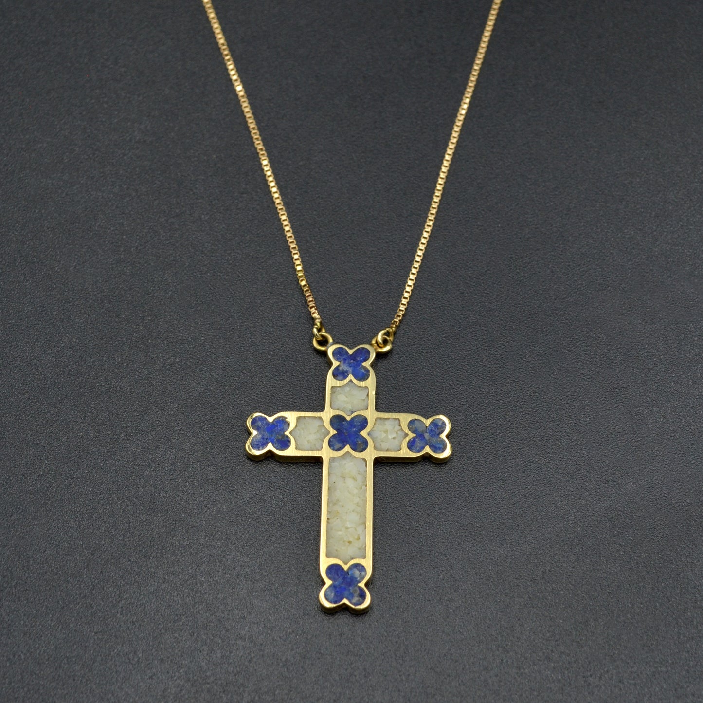 Lapis Inlay and Gold Cross Necklace