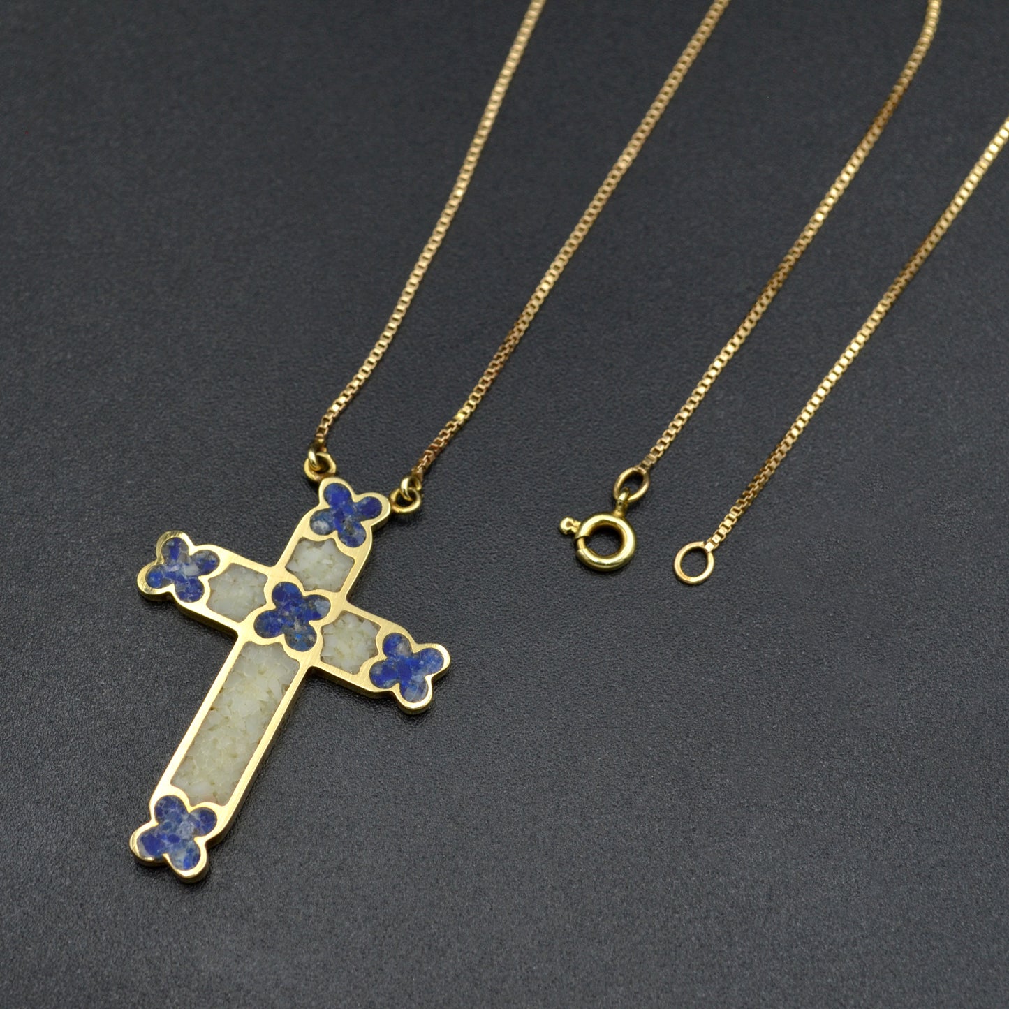Lapis Inlay and Gold Cross Necklace