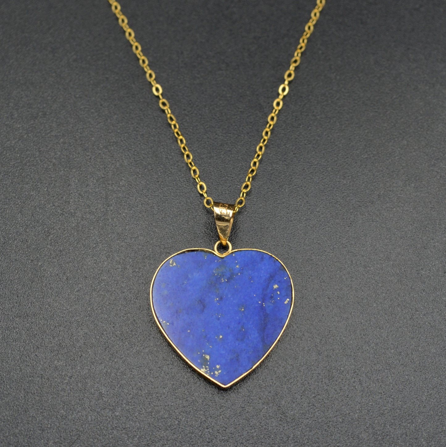 Vintage Lapis Lazuli and 14k Gold Heart Pendant Necklace I