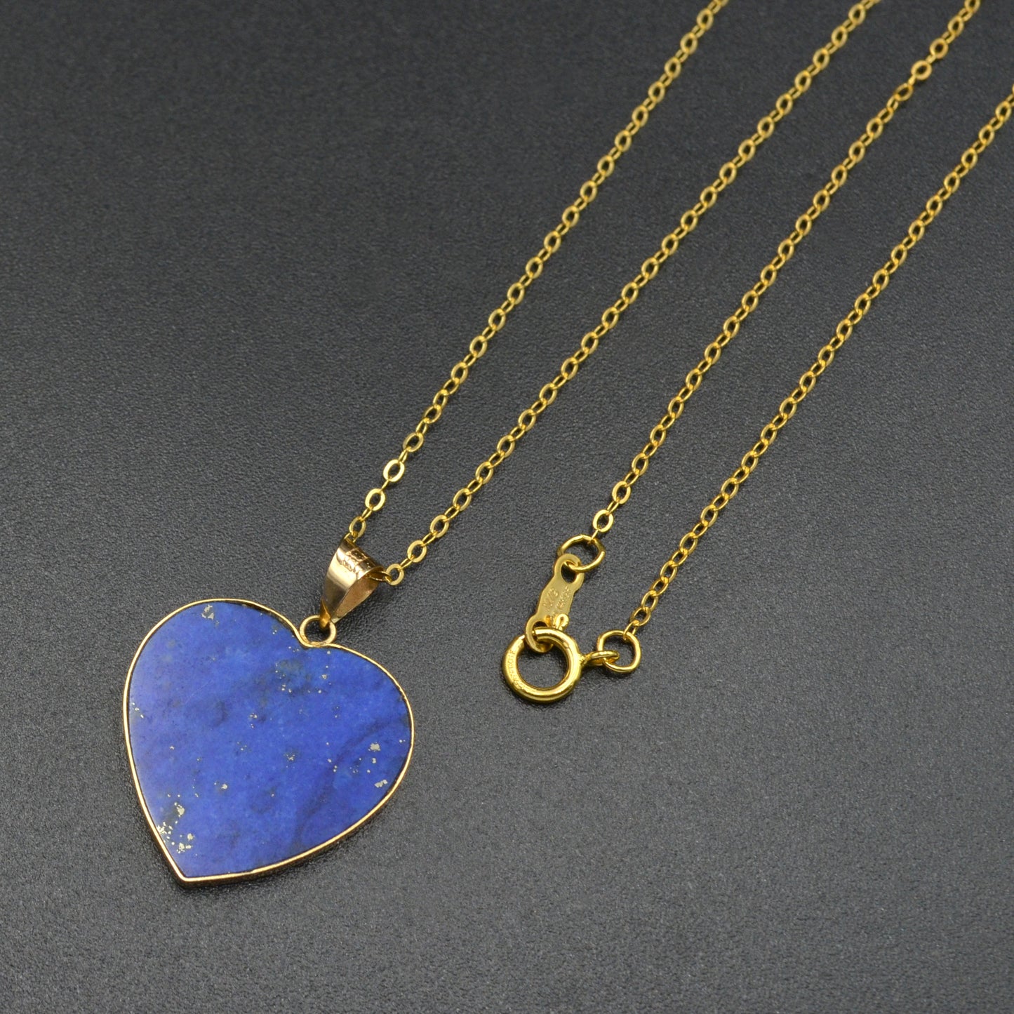 Vintage Lapis Lazuli and 14k Gold Heart Pendant Necklace I