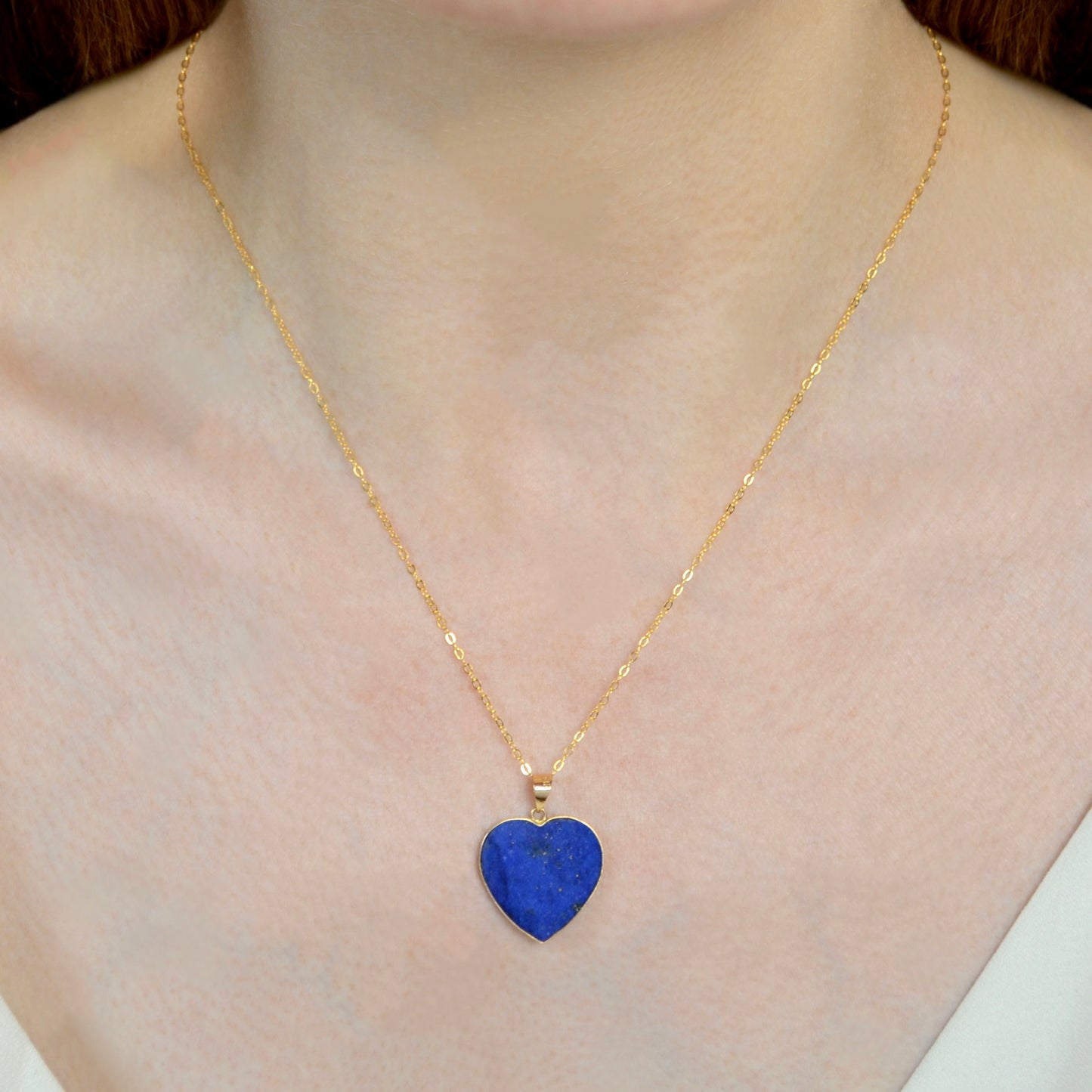 Vintage Lapis Lazuli and 14k Gold Heart Pendant Necklace I