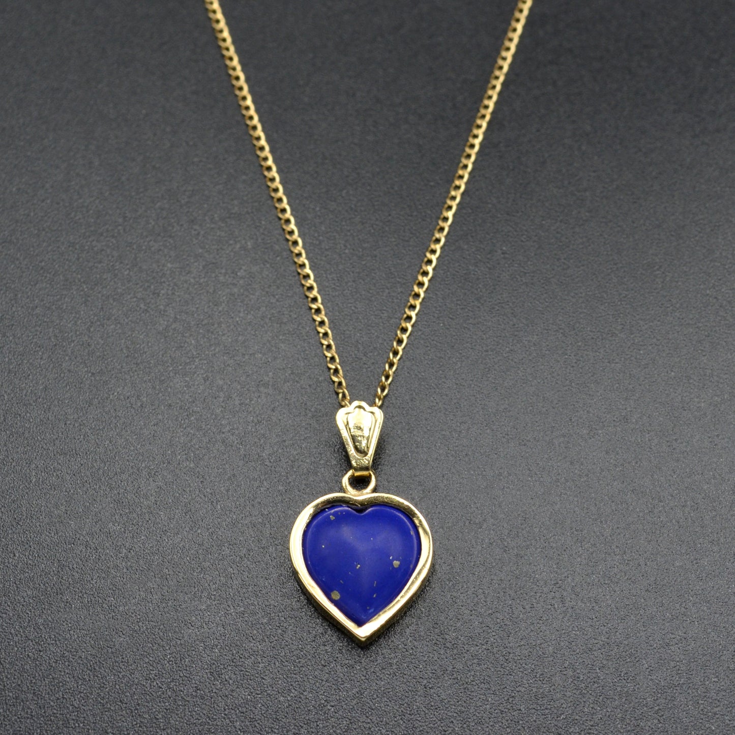 Vintage Lapis Lazuli and 14k Gold Heart Pendant Necklace II