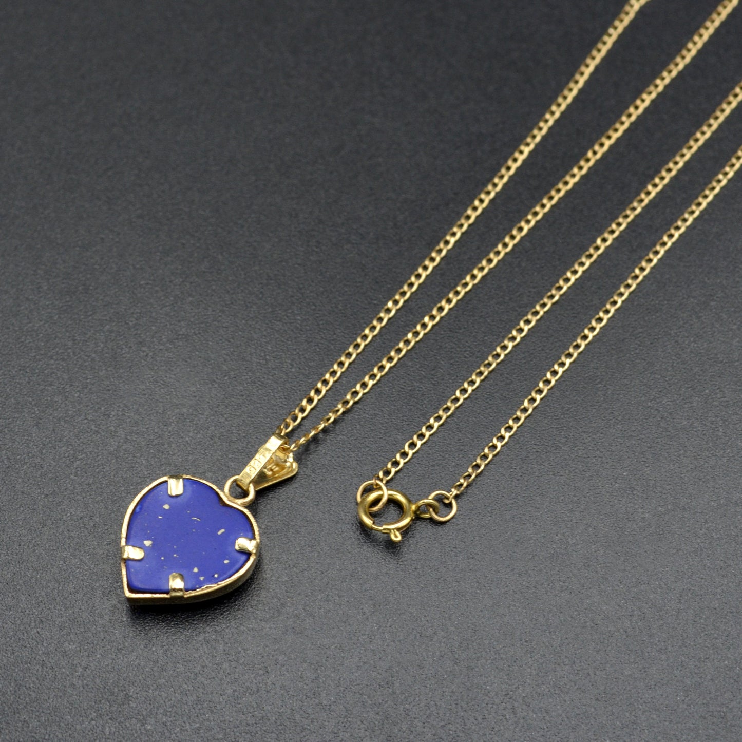 Vintage Lapis Lazuli and 14k Gold Heart Pendant Necklace II